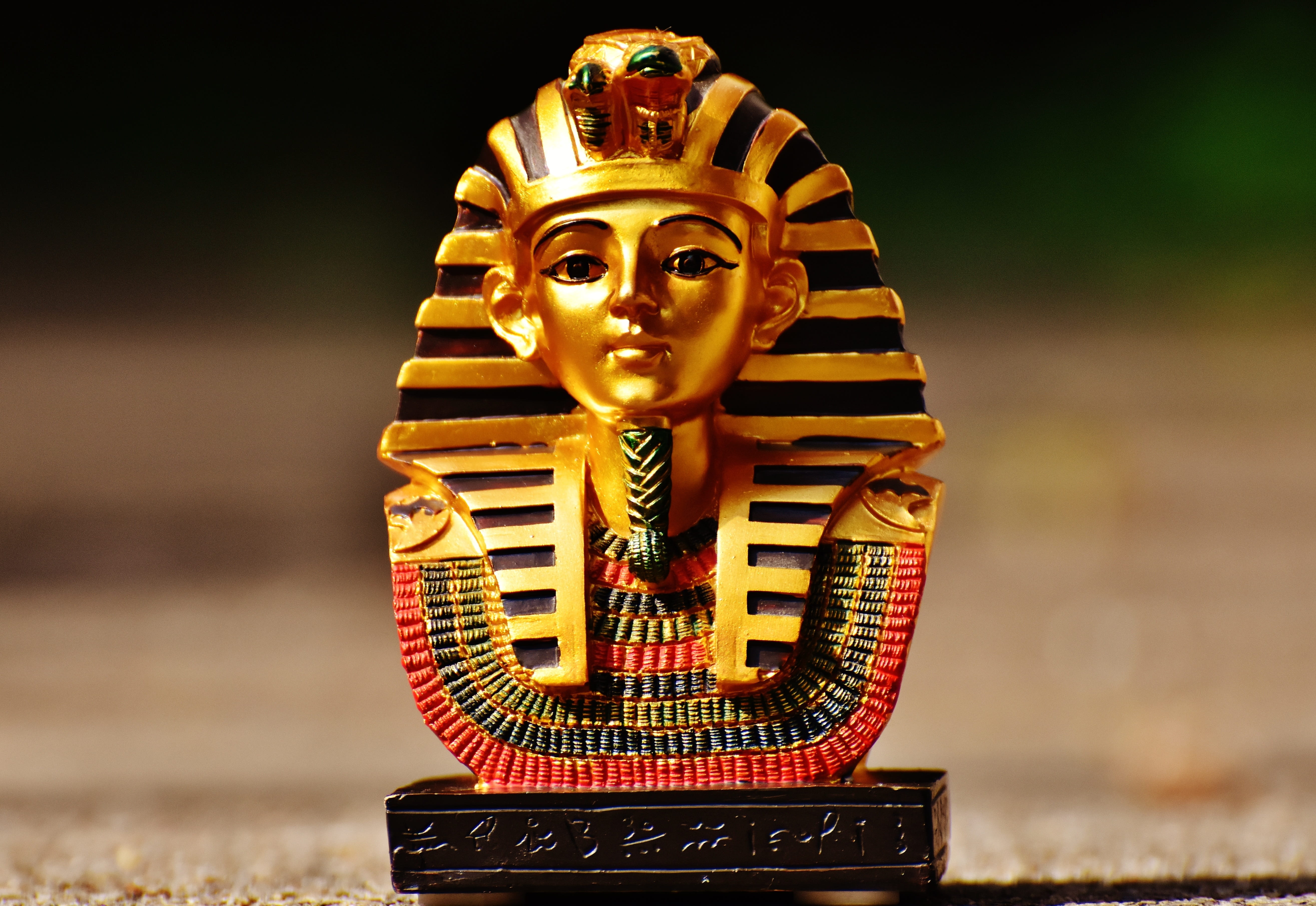 male likeness, egypt, art and craft, multi colored, architecture, belief, focus on foreground, pharaonic, craft, gold colored, 5K, spirituality, close-up, HD Wallpaper