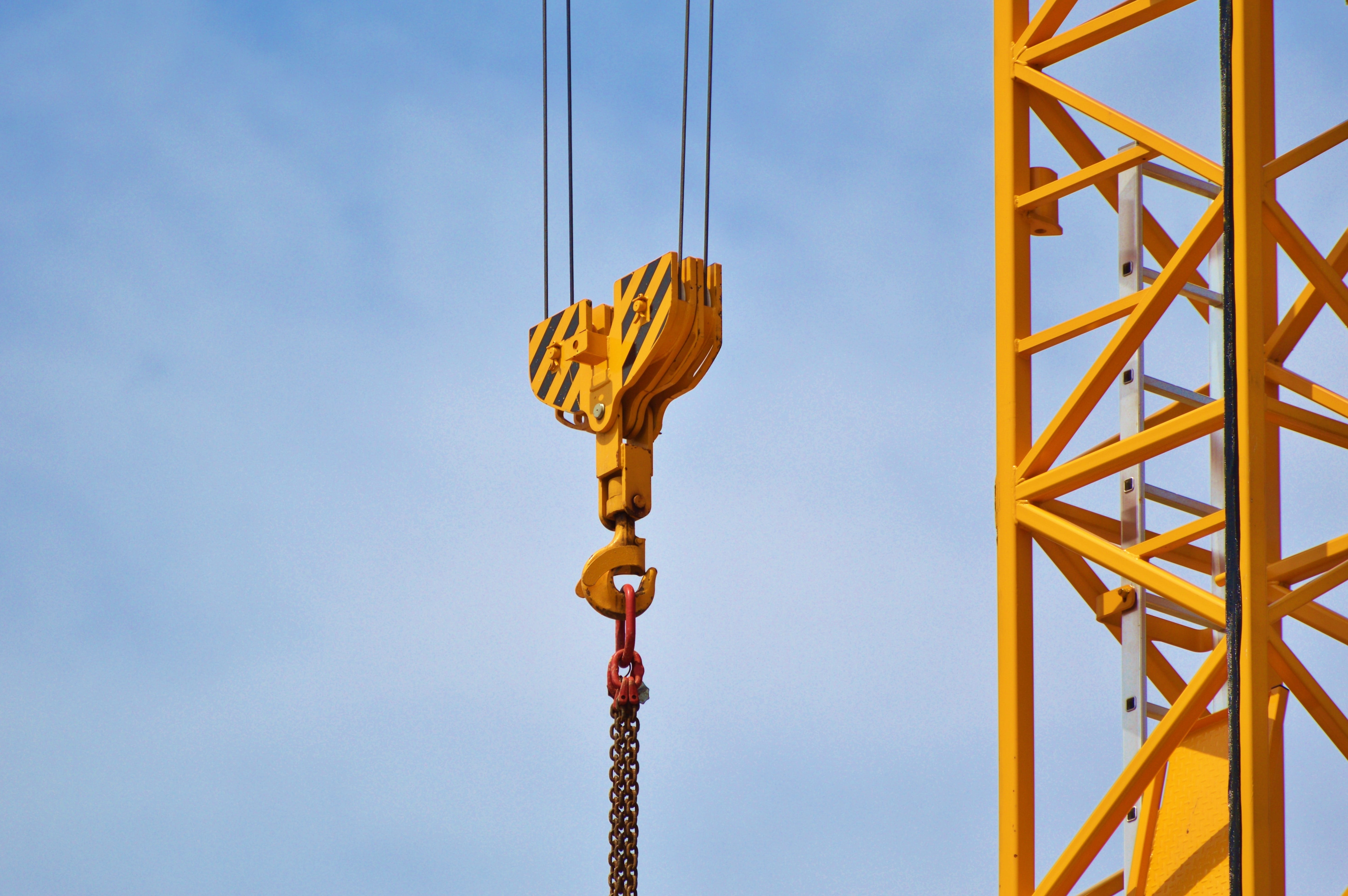 machinery, built structure, load crane, iron, yellow, connection, construction site, no people, construction equipment, metal, high, architecture, construction machinery, HD Wallpaper