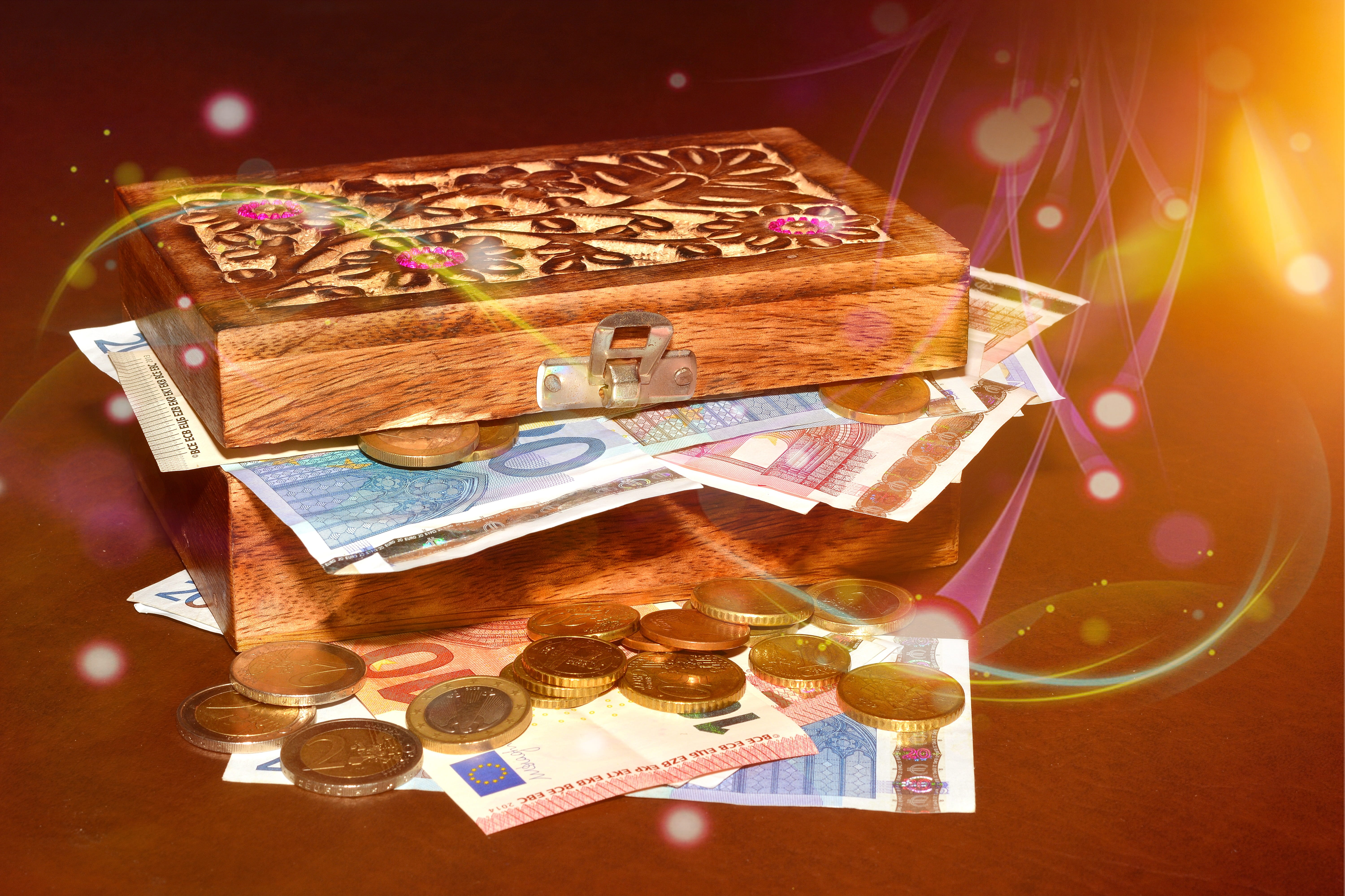 finance, lighting, treasure chest, paper money, coin, hats, round, indoors, box - container, box, drink, container, business, holiday, money, collection, HD Wallpaper