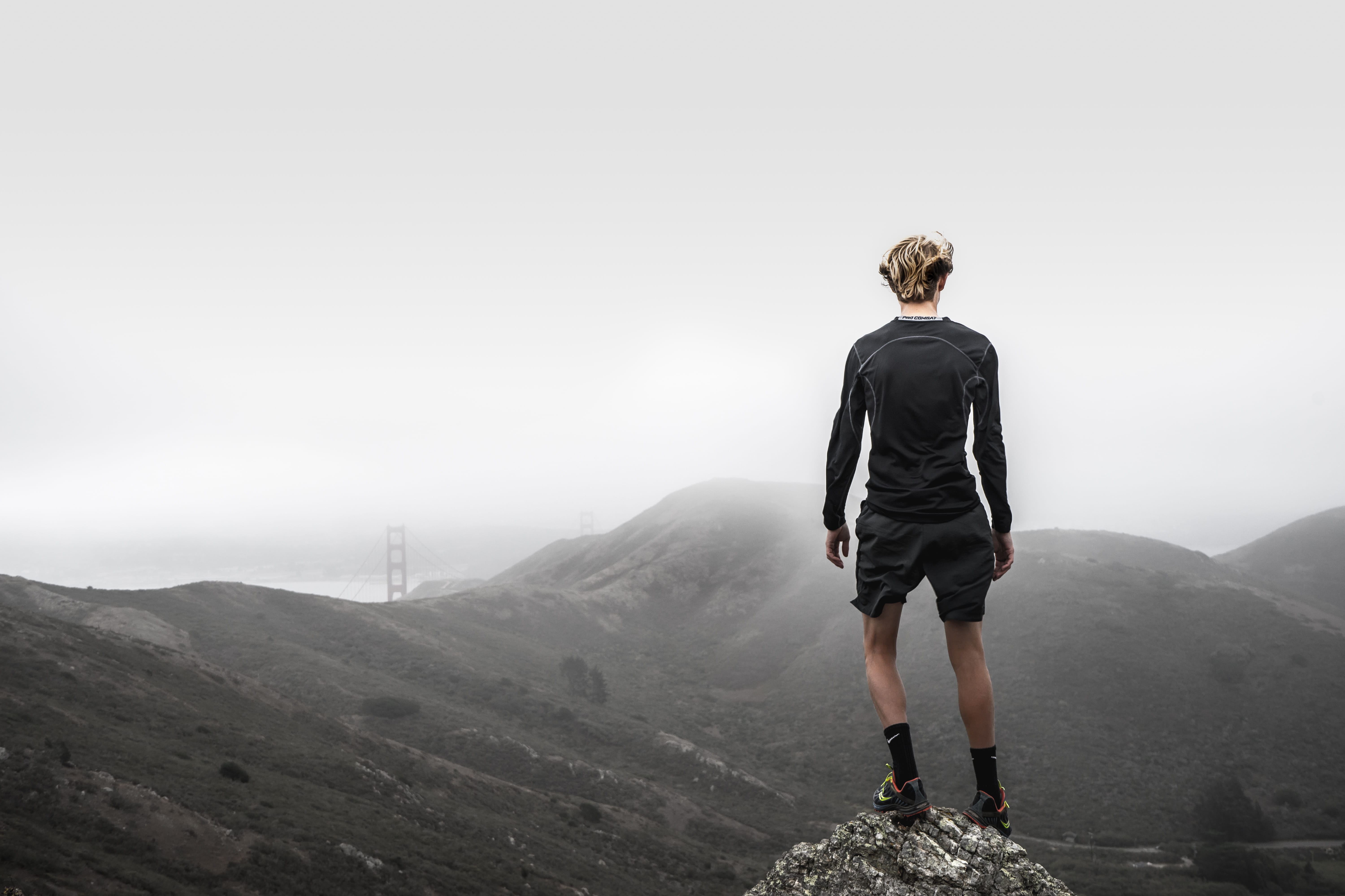 adventure, hiking, hill, healthy Lifestyle, full length, copy Space, beauty in nature, gray mountain, men, mountain range, runner, caucasian Ethnicity, HD Wallpaper