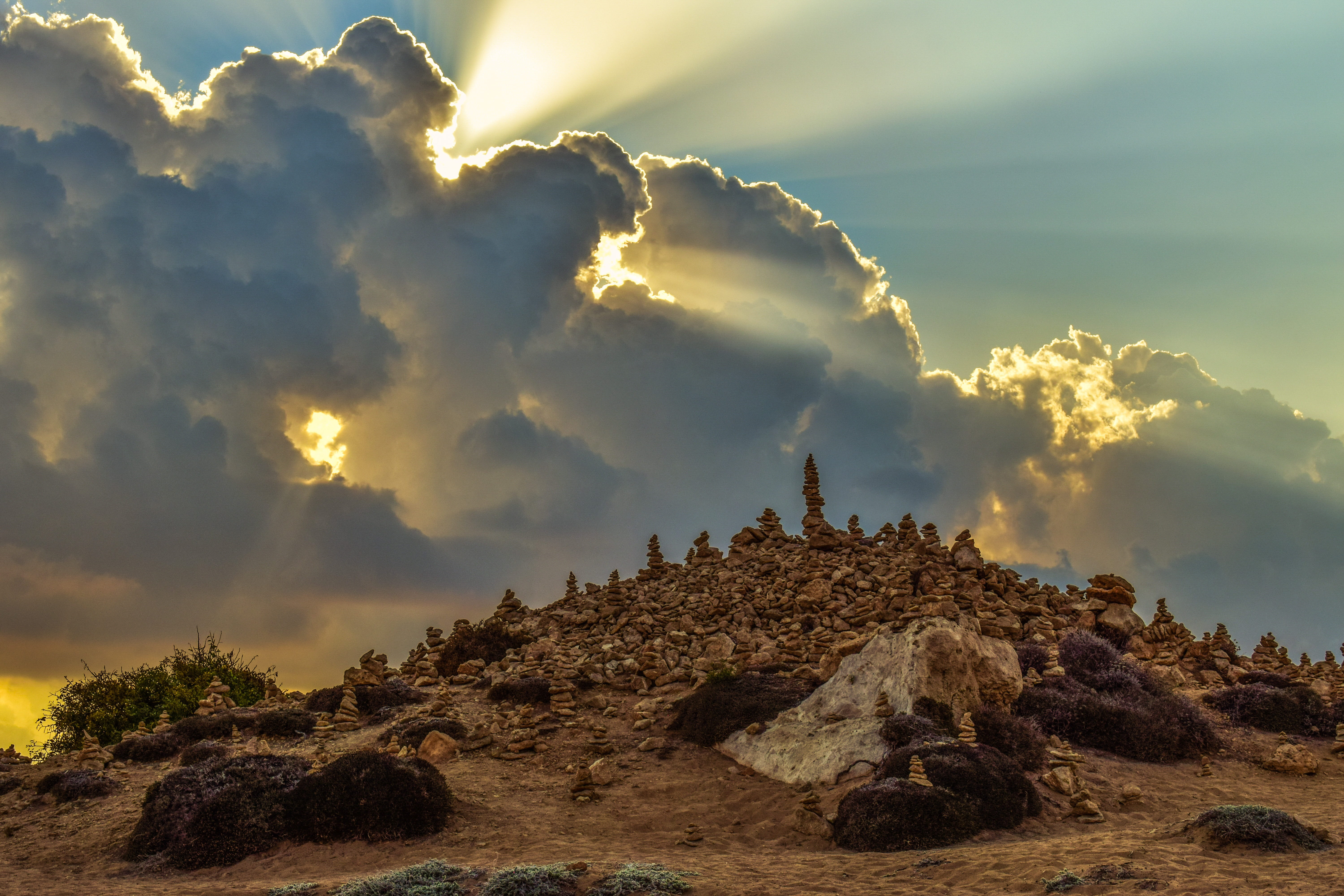 built structure, cyprus, rock formation, archaeology, tranquility, ruined, history, cloud - sky, clouds, scenery, sunbeam, outdoors, landscape, rock - object, HD Wallpaper