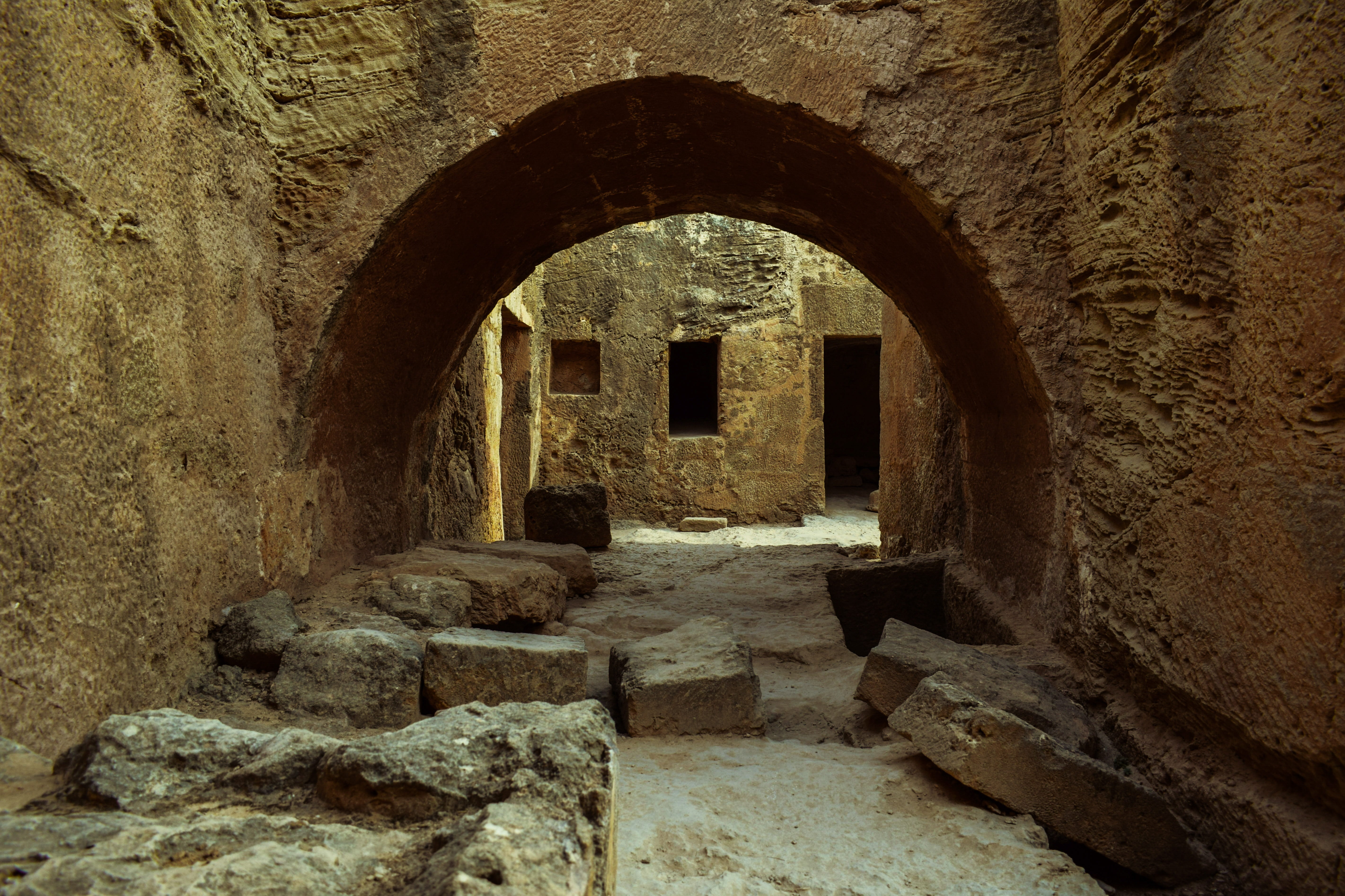cyprus, archaeology, ruined, building, archaeological, paphos, stone wall, tombs of the kings, tunnel, damaged, built structure, history, architecture, HD Wallpaper