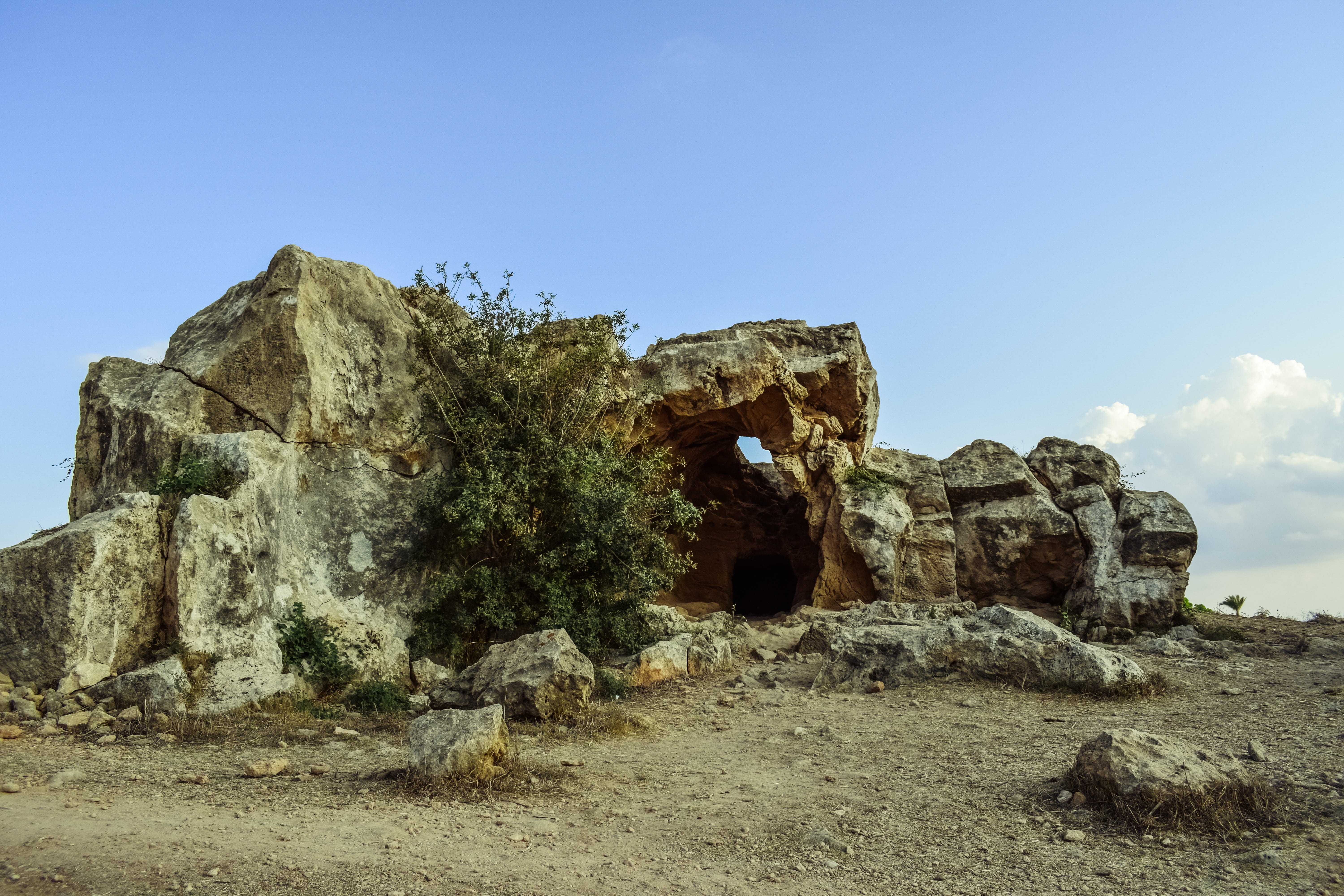 eroded, land, geology, rock formation, rock - object, cyprus, day, paphos, tranquility, blue, architecture, solid, 5K, ancient, ruined, archaeology, travel destinations, HD Wallpaper