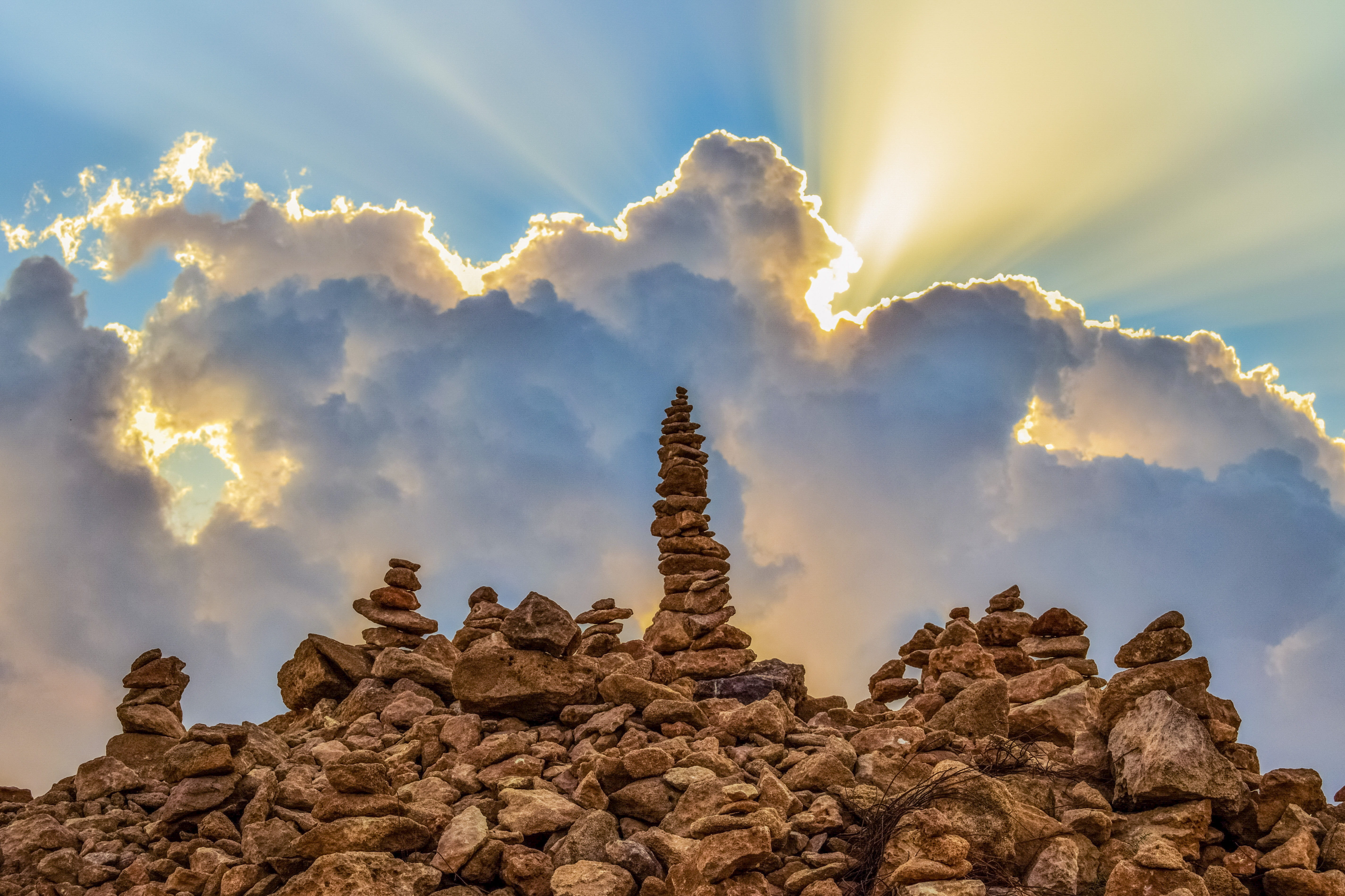 rock, rock - object, paphos, place of worship, no people, sunbeam, low angle view, 5K, cloud - sky, landscape, nature, archaeological site, solid, rays, HD Wallpaper