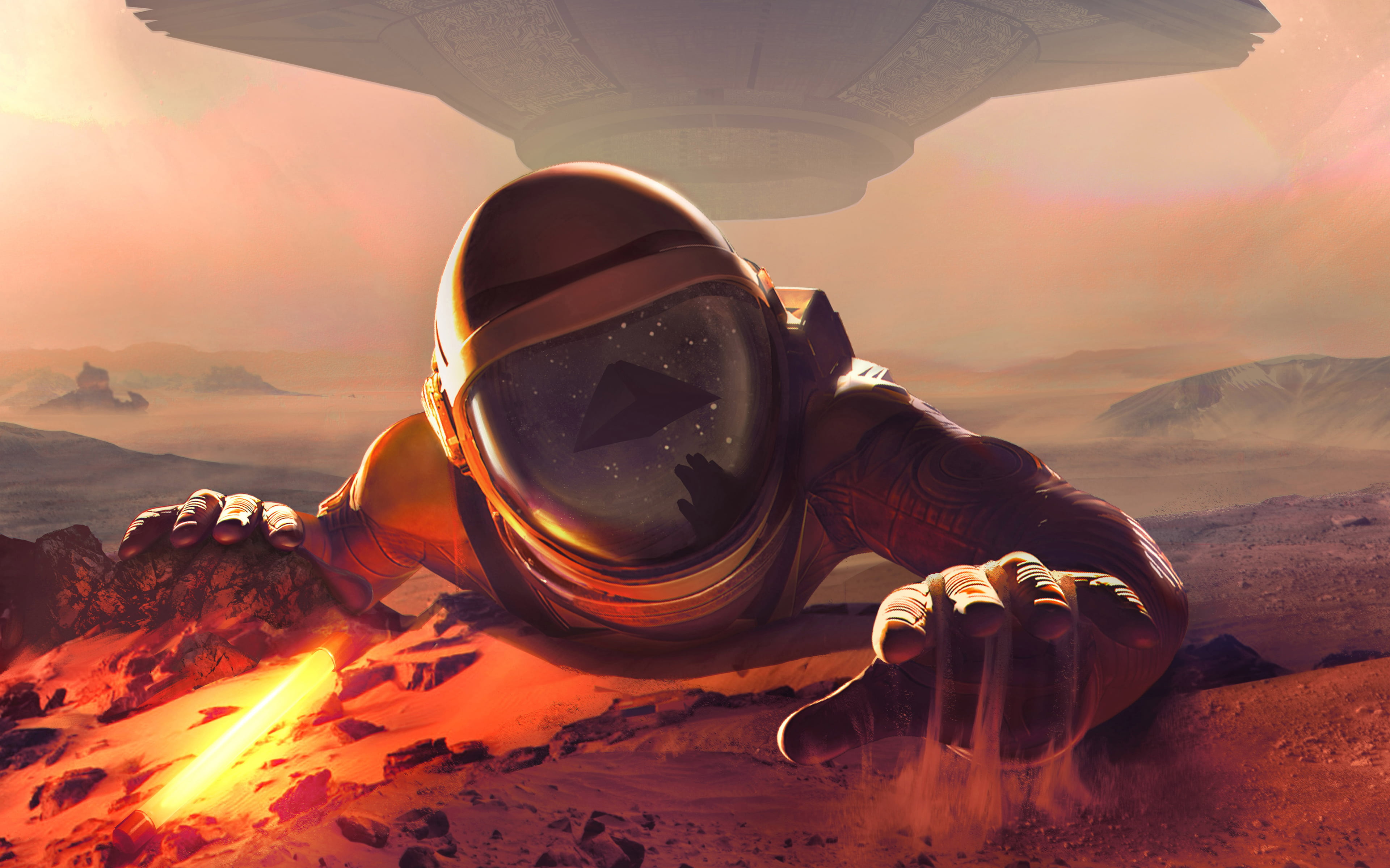 In Fear, space, Mars Core, 4K, astronaut, simple background, HD Wallpaper