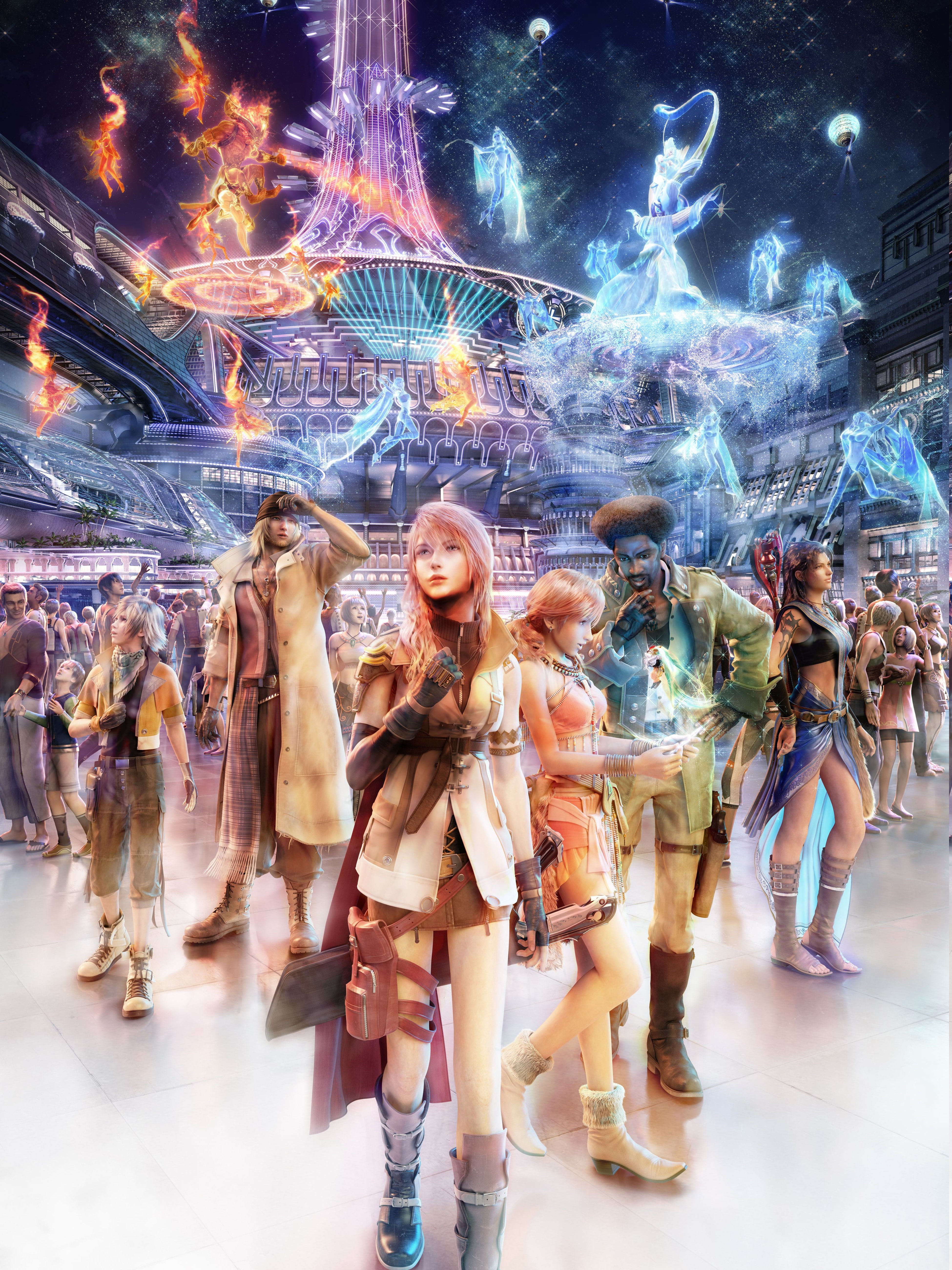 Snow Villiers, Sazh Katzroy, 5K, togetherness, crowd, city, group of people, people, young women, Hope Estheim, real people, architecture, Oerba Dia Vanille, Phone HD Wallpaper