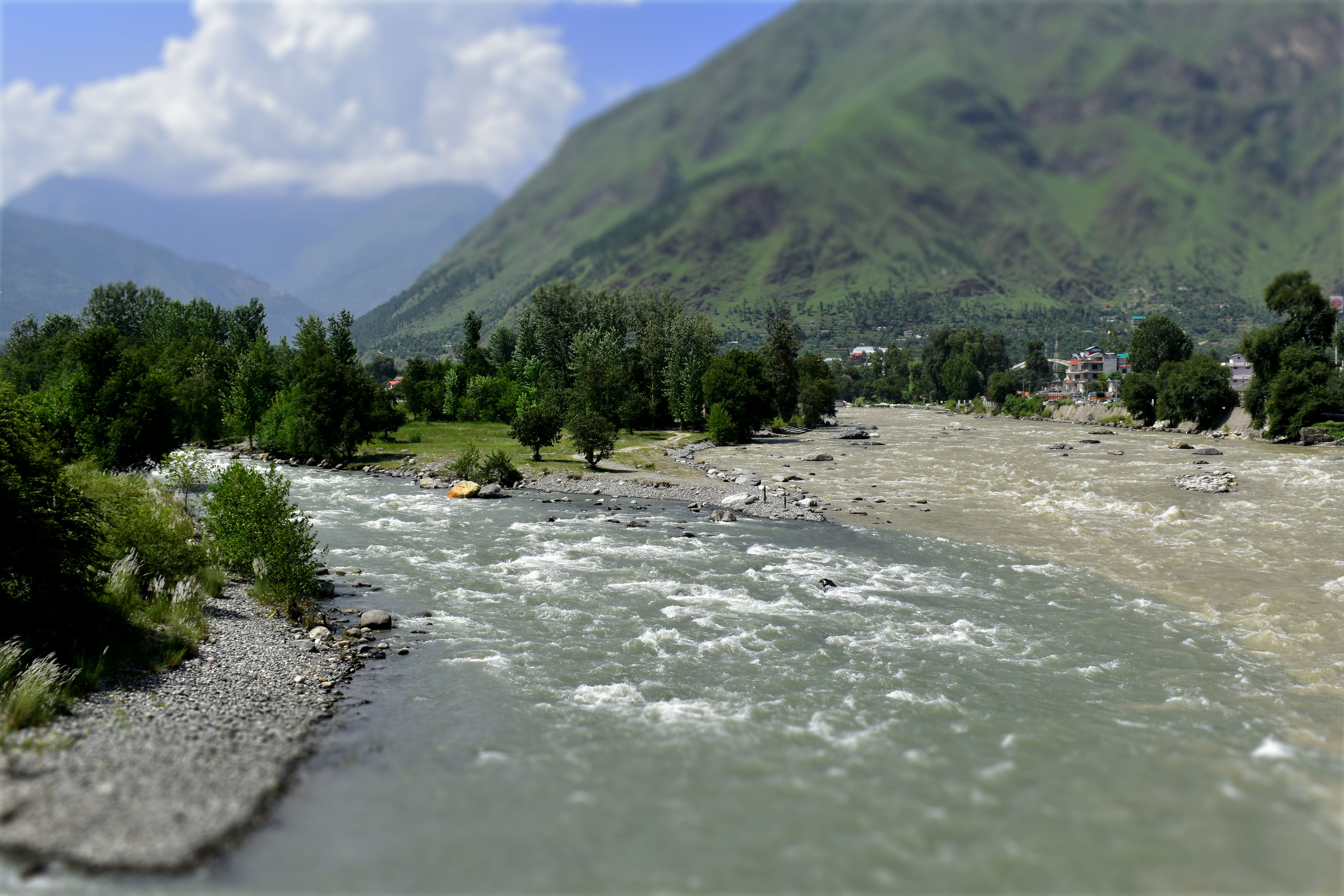 rivers, sky, surface level, outdoors, tranquil scene, green color, non-urban scene, growth, transportation, day, beauty in nature, mountain, mandi, scenics - nature, HD Wallpaper