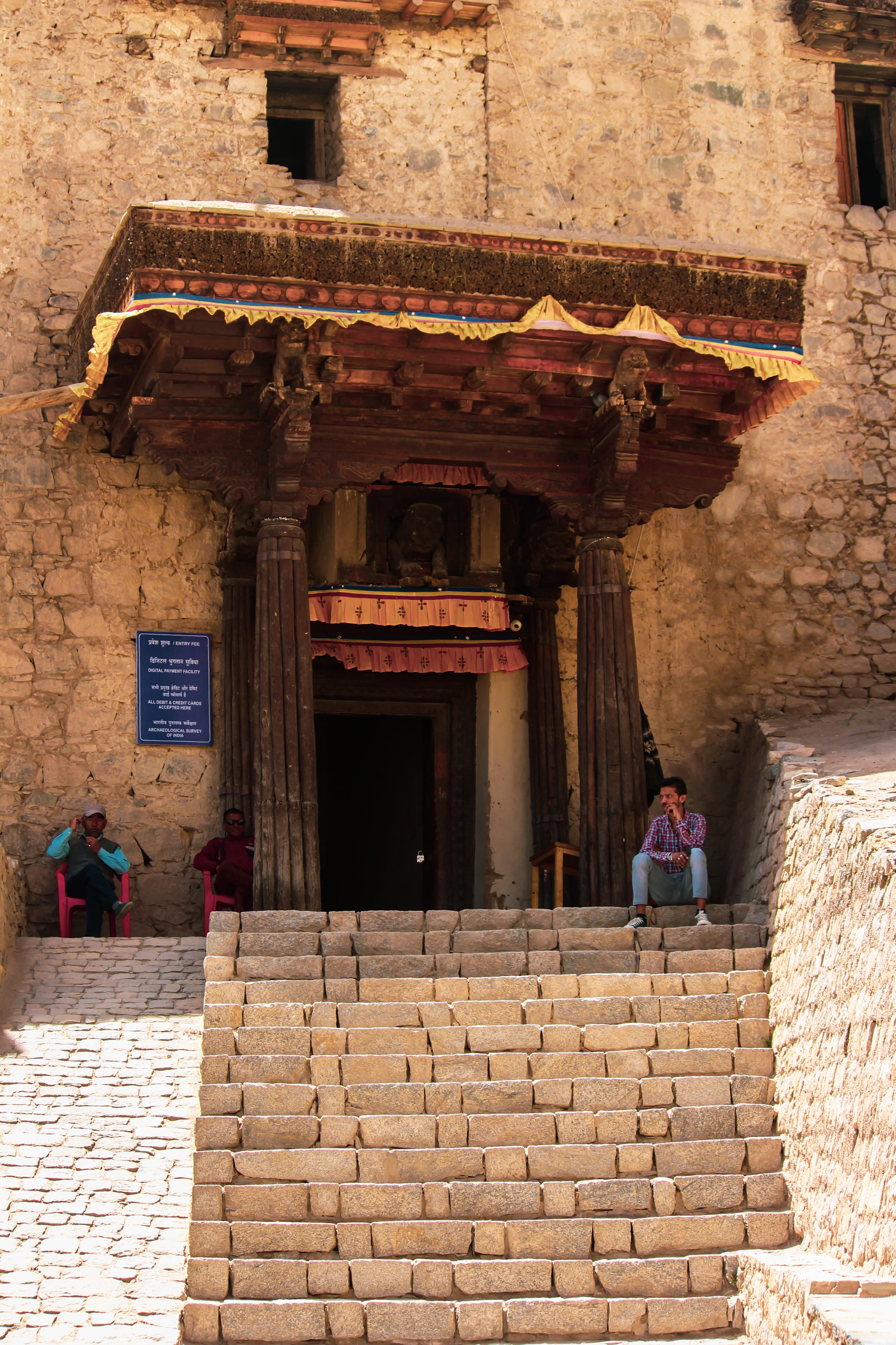 building, ladakh, entrance, old, people, women, history, day, lifestyles, architecture, standing, stone wall, belief, india, staircase, group of people, Phone HD Wallpaper
