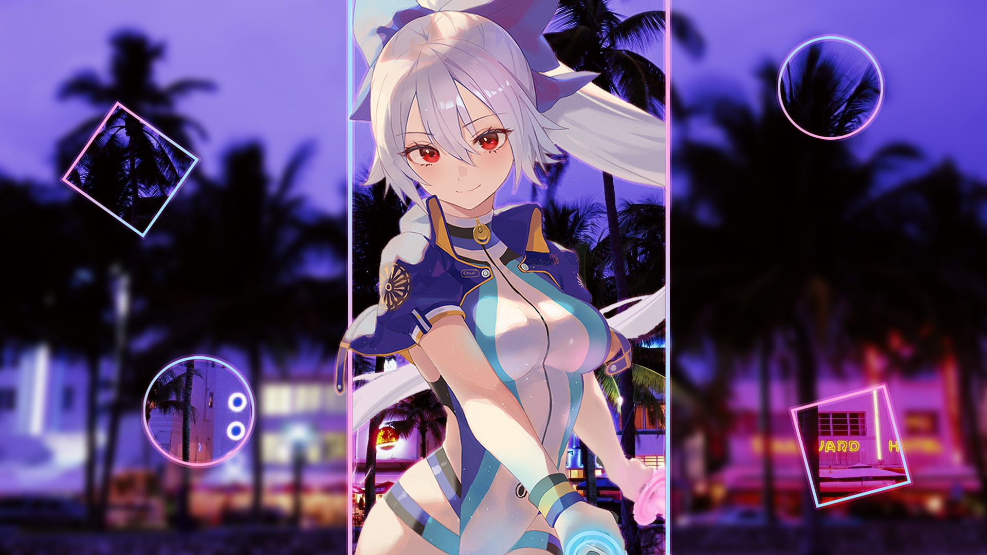 1080P, city, palm trees, Tomoe Gozen (Fate/Grand Order), HD Wallpaper