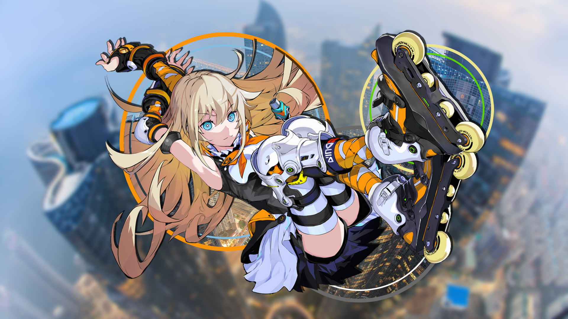 city, 1080P, Heart (Design), Tomoe Gozen (Fate/Grand Order), roller skates, cherry blossom, HD Wallpaper