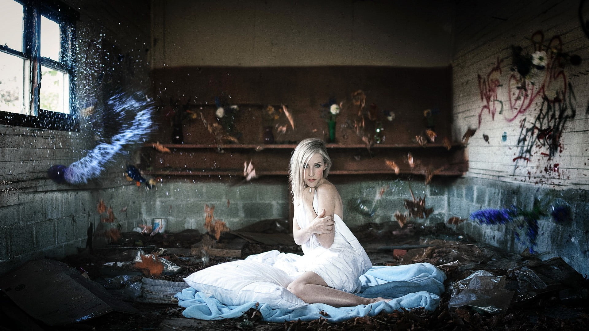 s, top, sleeveless, dirty, lifestyles, adult, day, contemplation, digital art, indoors, women, sitting, young adult, window, white, emotion, abandoned, HD Wallpaper