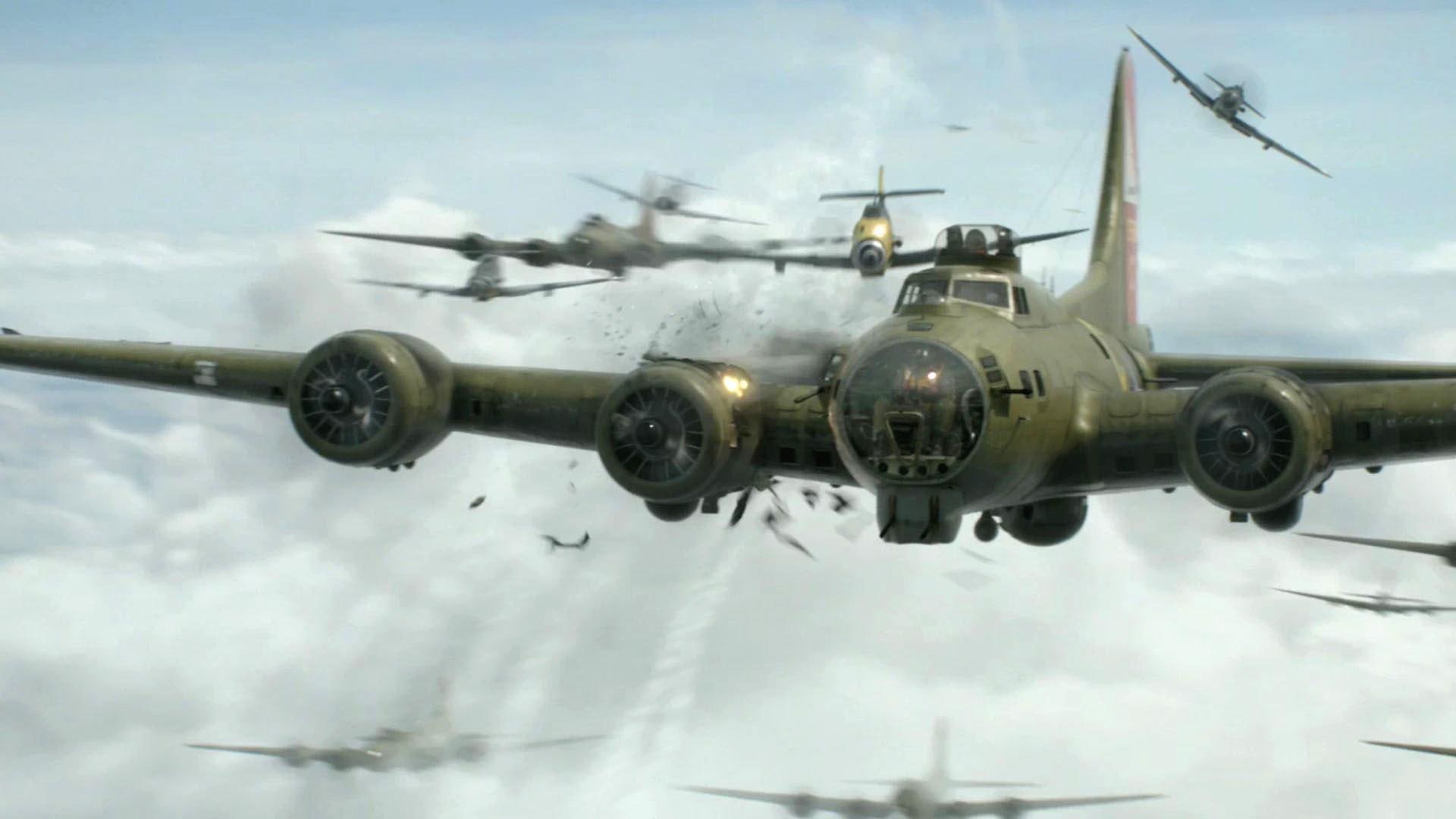 b-17, 1080P, 1920 x 1080, s, me 109, b, red, mission, bomber group, red tails, another, aircraft planes, tails, HD Wallpaper