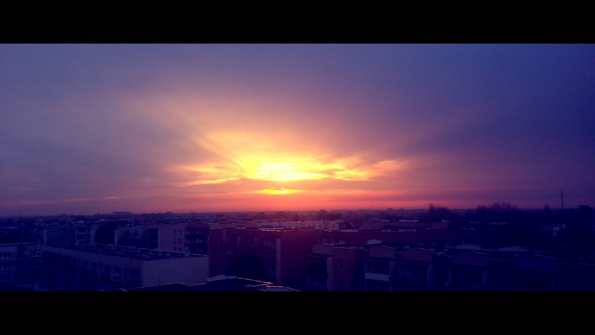 cityscape, residential district, sky, silhouette, architecture, sunlight, building, outdoors, nature, 1080P, office building exterior, dramatic sky, sunset, HD Wallpaper