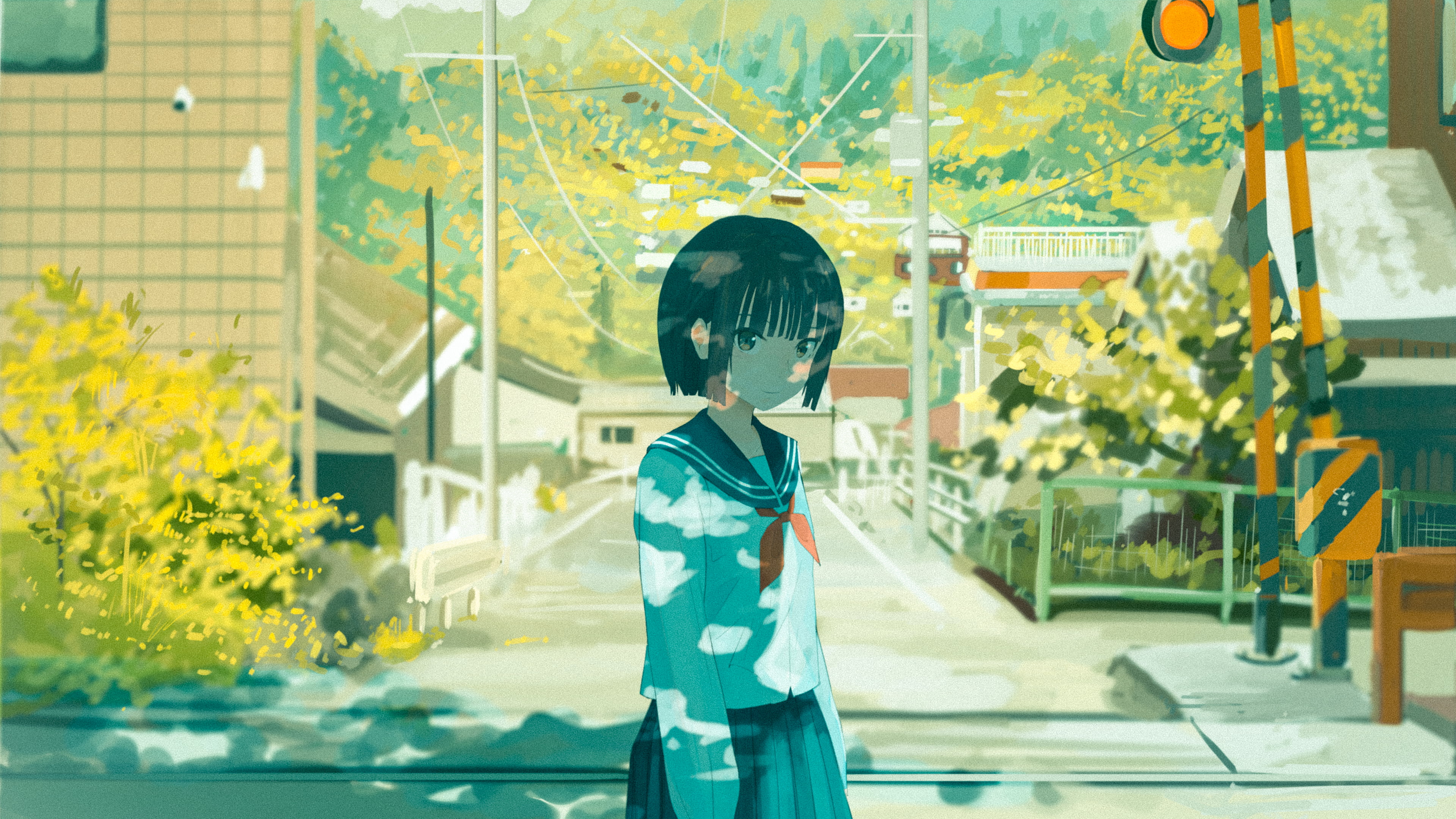 neighborhood, school uniform, summer, 4K, dappled sunlight, HD Wallpaper