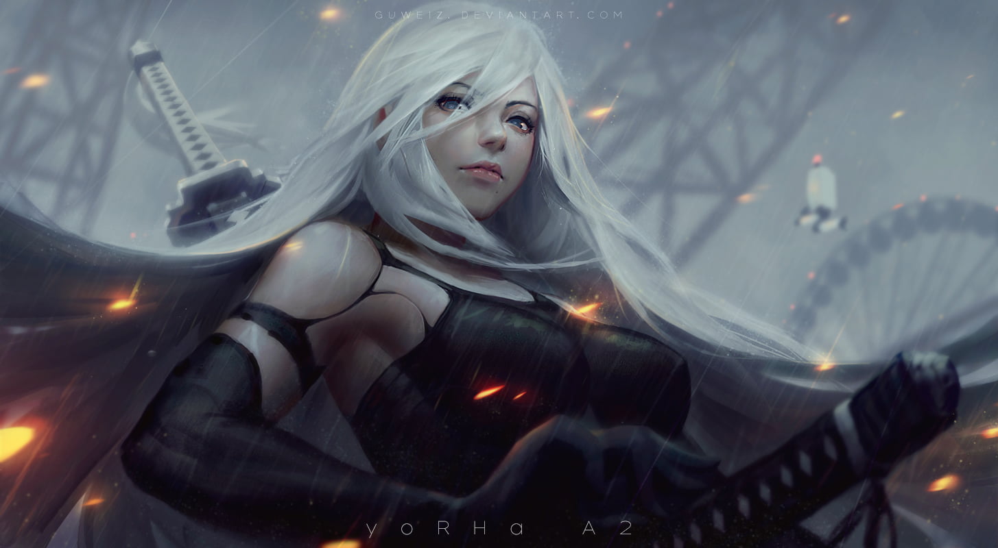 beautiful, religion, caucasian Ethnicity, fantasy, night, cute, fog, A2 (Nier: Automata), 720P, one Person, GUWEIZ, beauty, beautiful woman, young Adult, HD Wallpaper