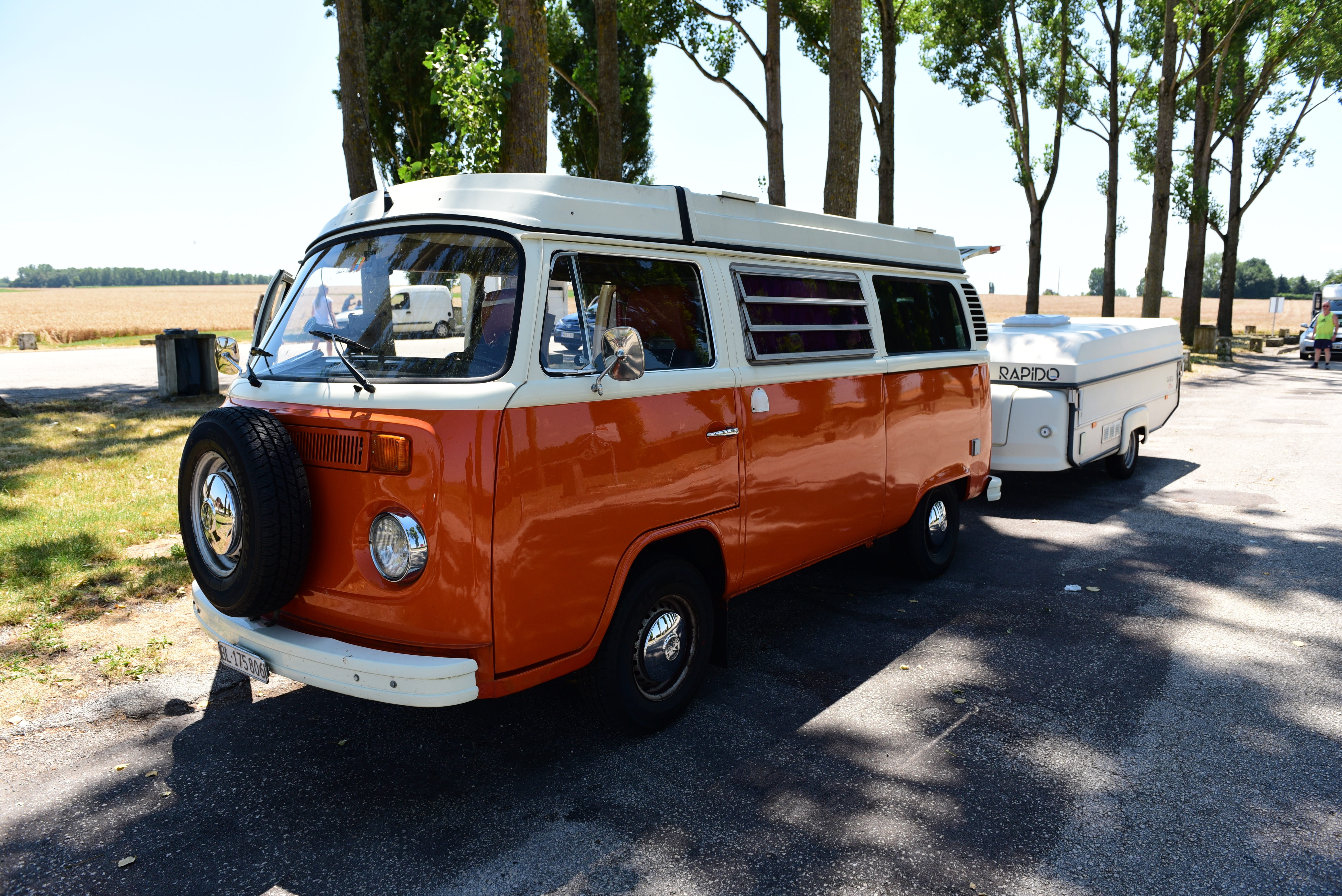 folding caravan, no people, shadow, transportation, stationary, retro styled, van, camper, mode of transportation, tree, road, 5K, travel, car, land vehicle, HD Wallpaper