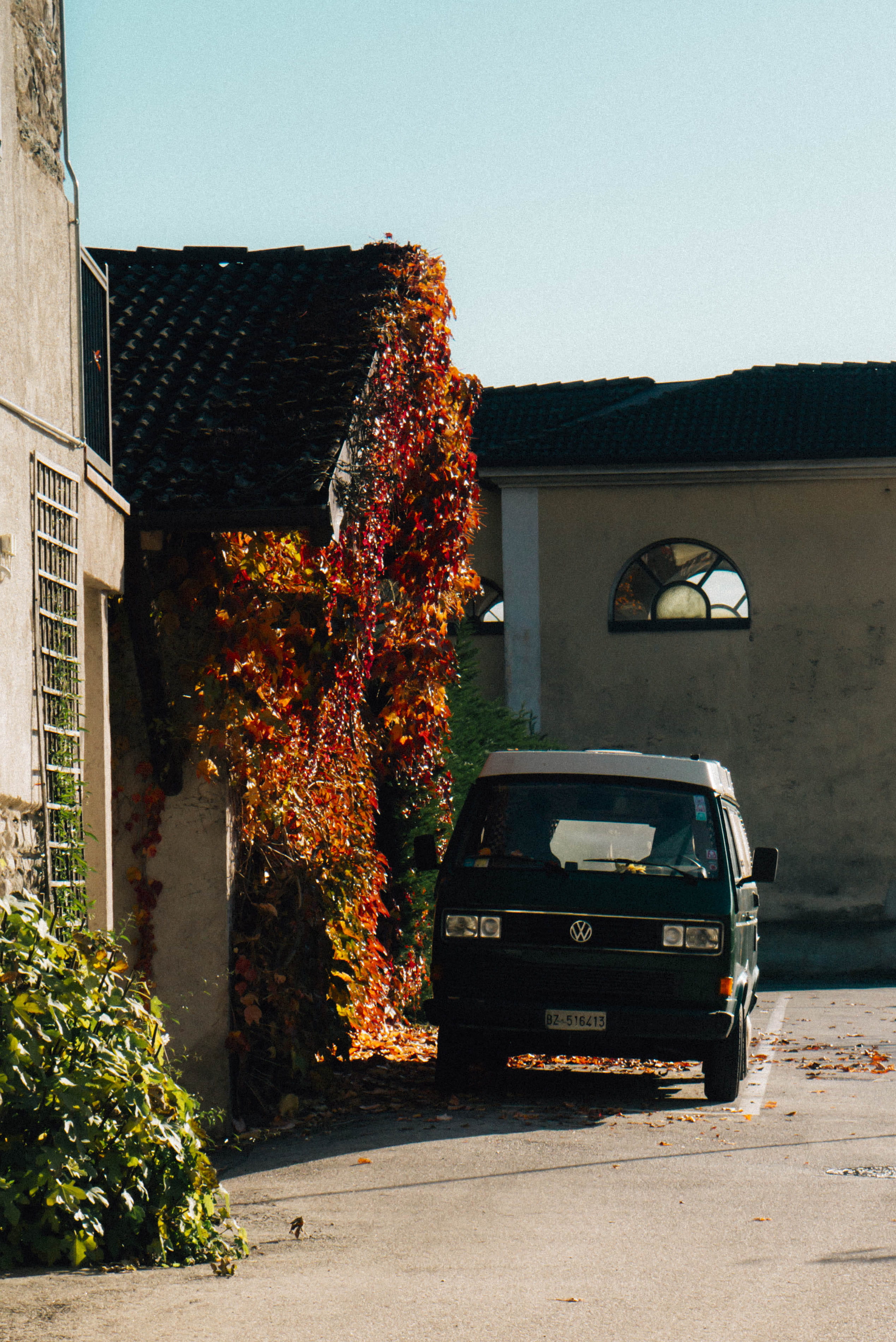 building, nature, transportation, drive, van, vintage, autumn, day, camper, built structure, vancamper, ontheroad, clear sky, change, mode of transportation, Phone HD Wallpaper