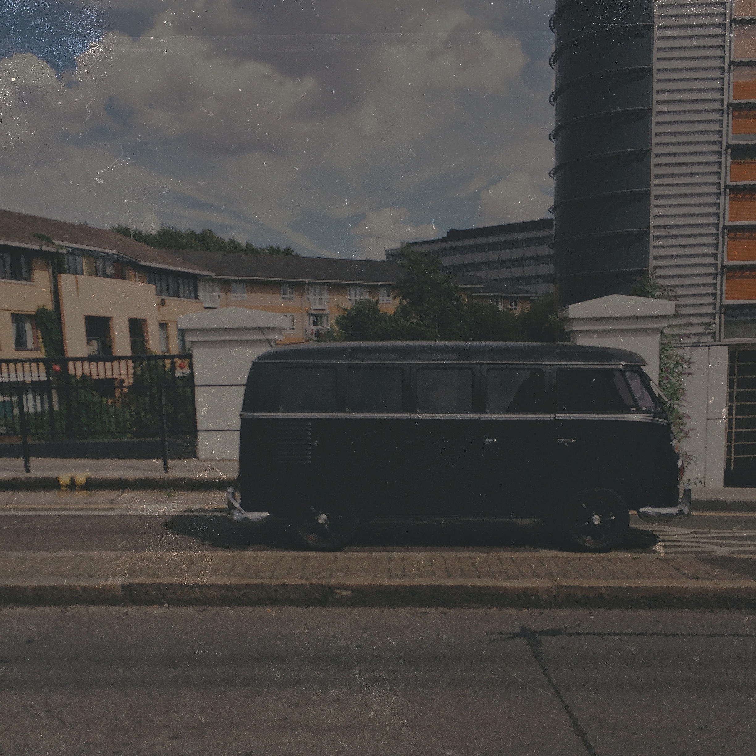 transportation, mode of transportation, building, retro, land vehicle, camper, road, cloud - sky, hippie, travel, van, 1080P, residential district, vw, Phone HD Wallpaper