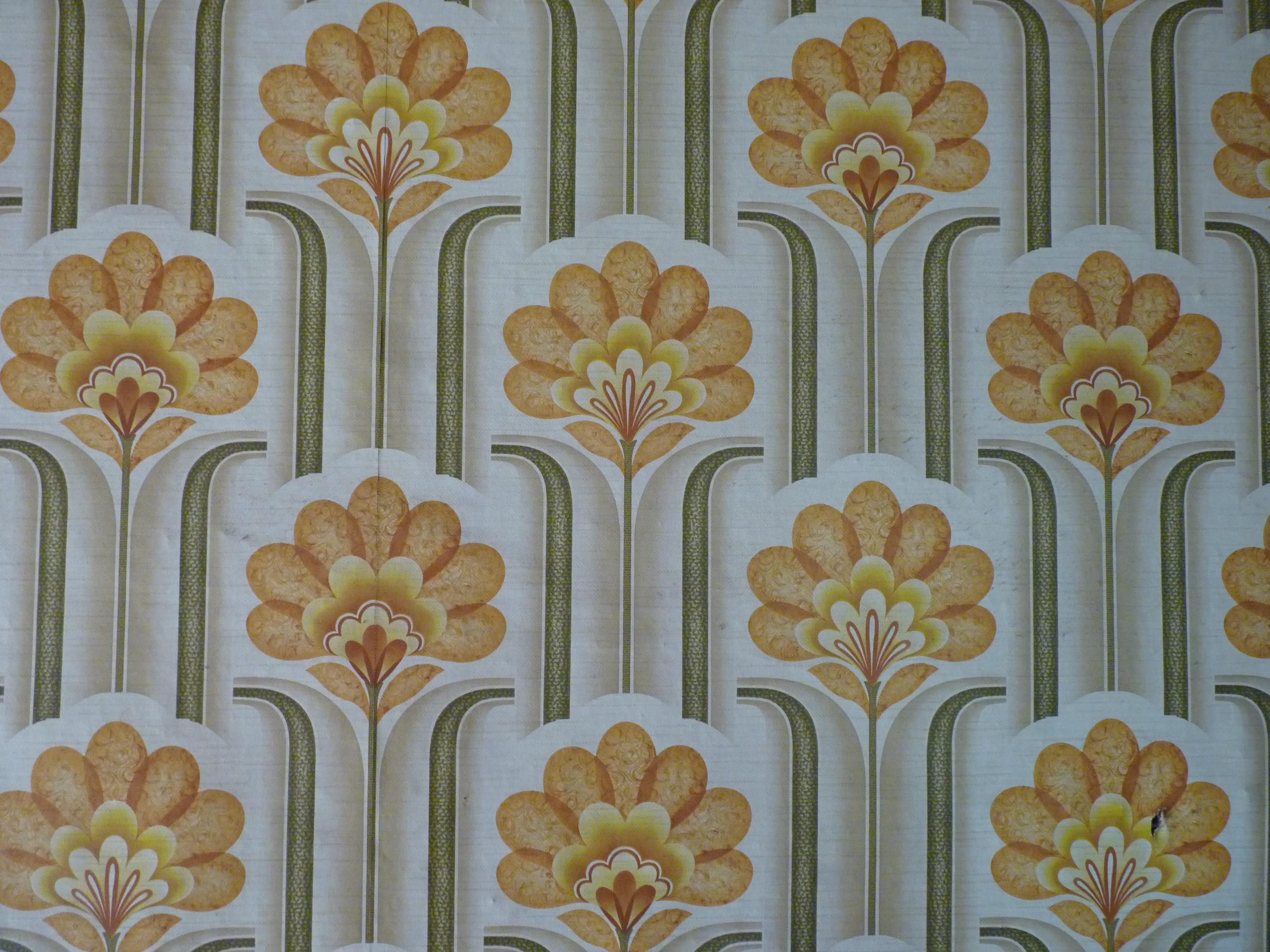 surface, 4K, floral, floral pattern, old-fashioned, the past, wall - building feature, decoration, repetition, beige, craft, backgrounds, Sixties, Seventies, HD Wallpaper