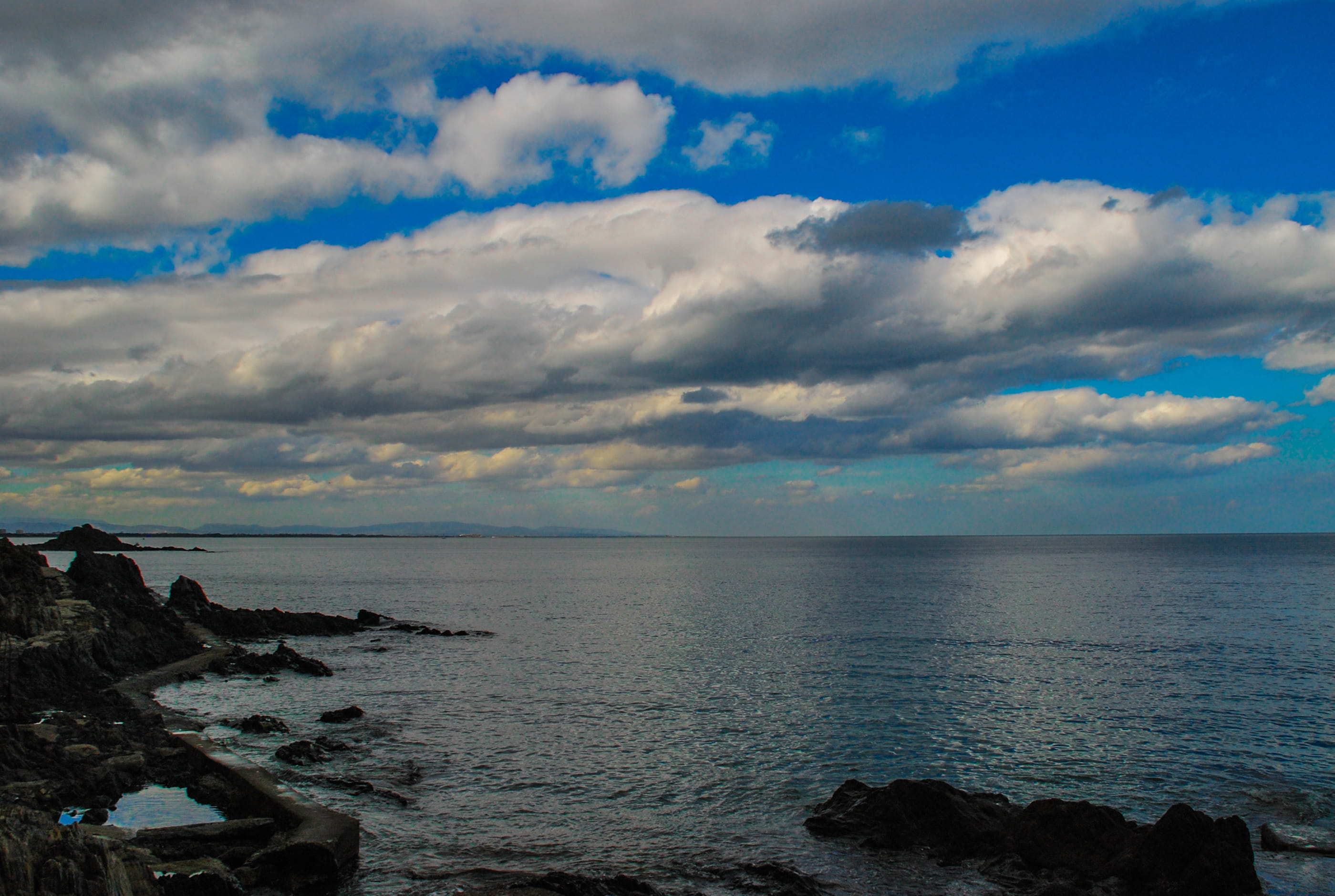 landscape, rock - object, nature, rock, day, solid, cloud - sky, france, scenics - nature, colliure, land, bue, beach, horizon over water, tranquil scene, HD Wallpaper