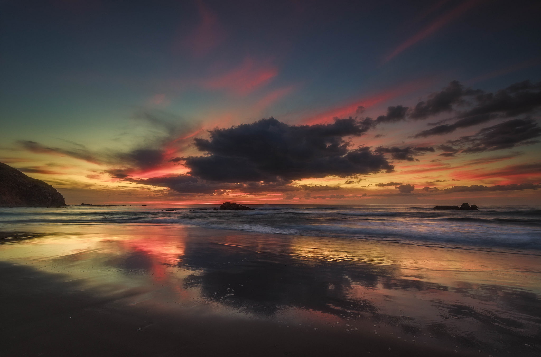 Waikato, the sky, 1080P, clouds, the ocean, New Zealand, dawn, beach, HD Wallpaper