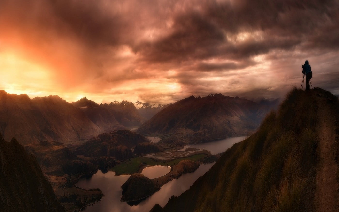 nature, sky, outdoors, men, cloud - sky, fjord, real people, scenics - nature, sunset, people, mountains, water, beauty in nature, New Zealand, photographer, HD Wallpaper