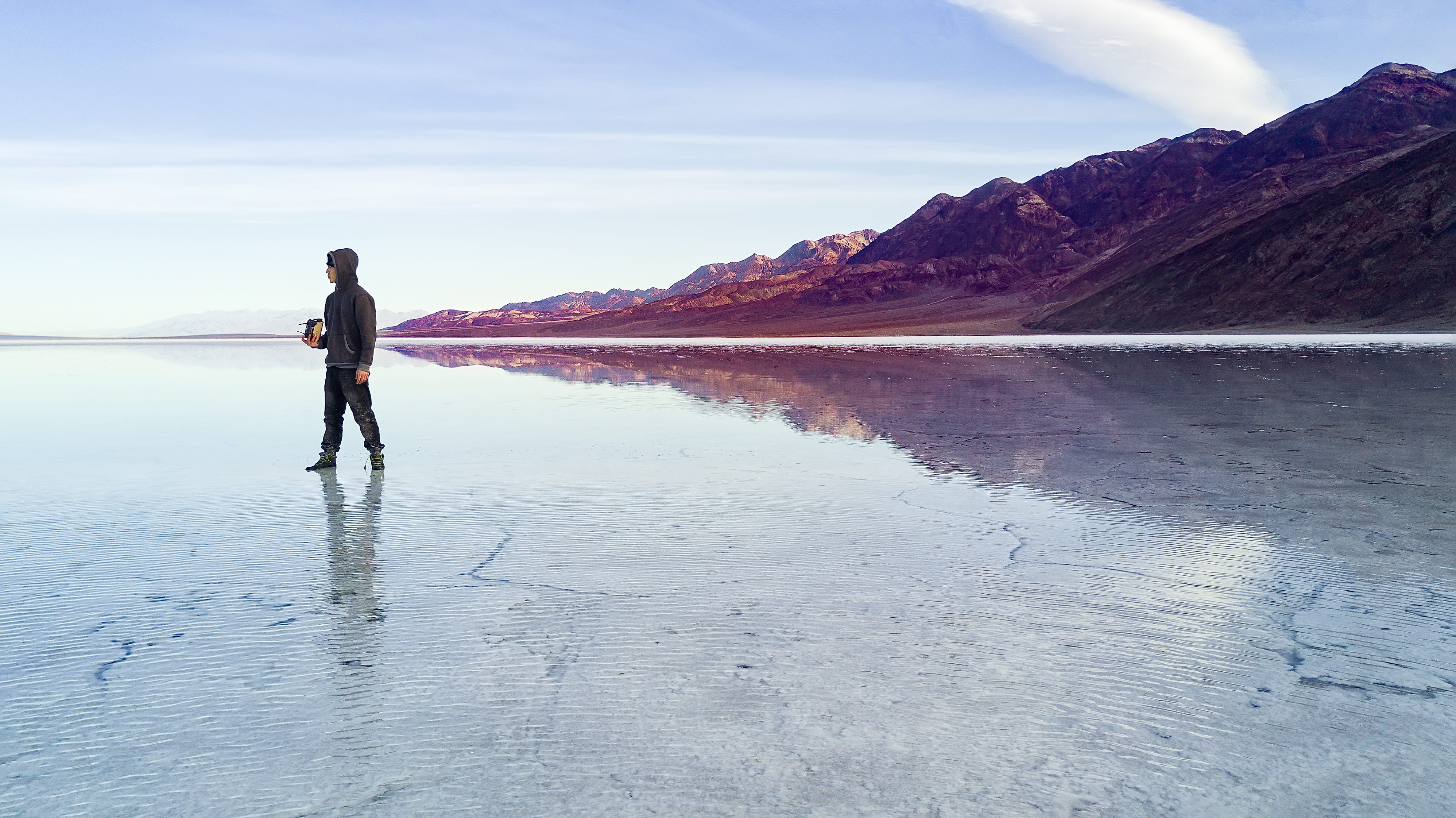 lifestyles, badwater basin, portrait, non-urban scene, reflection, mountain, sea, drone, beauty in nature, tranquil scene, bad water, water, tranquility, HD Wallpaper