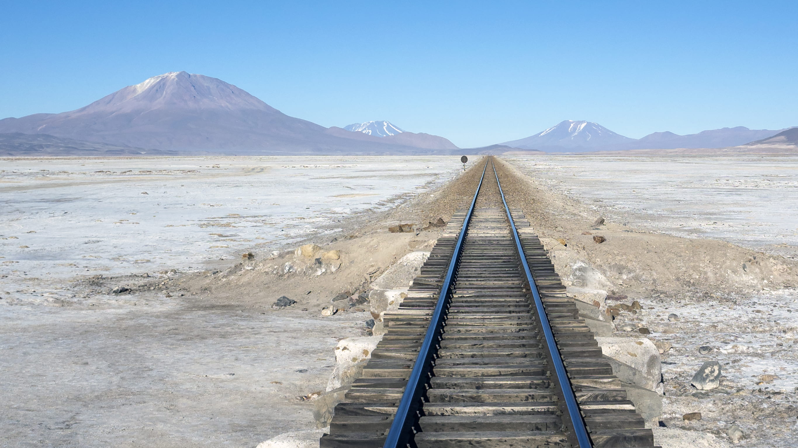 beauty in nature, brown, desert, railing, summit, day, bolivium, empty, railroad, direction, no people, track, landscape, mountain peak, railtrack, sky, HD Wallpaper