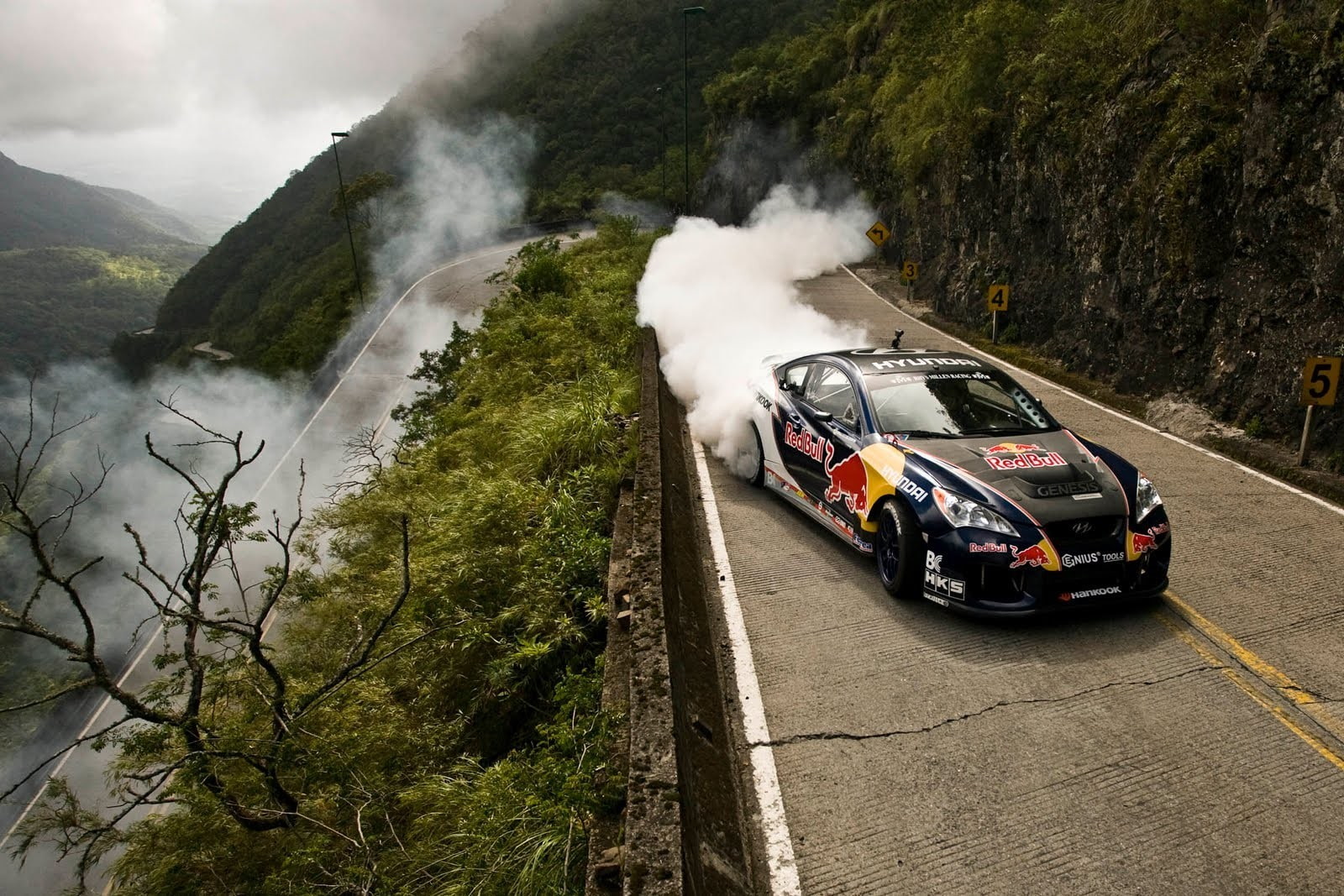 car drift hyundai red bull mountain pass touge brazil, mode of transportation, steam train, day, motor vehicle, air pollution, transportation, train, outdoors, HD Wallpaper