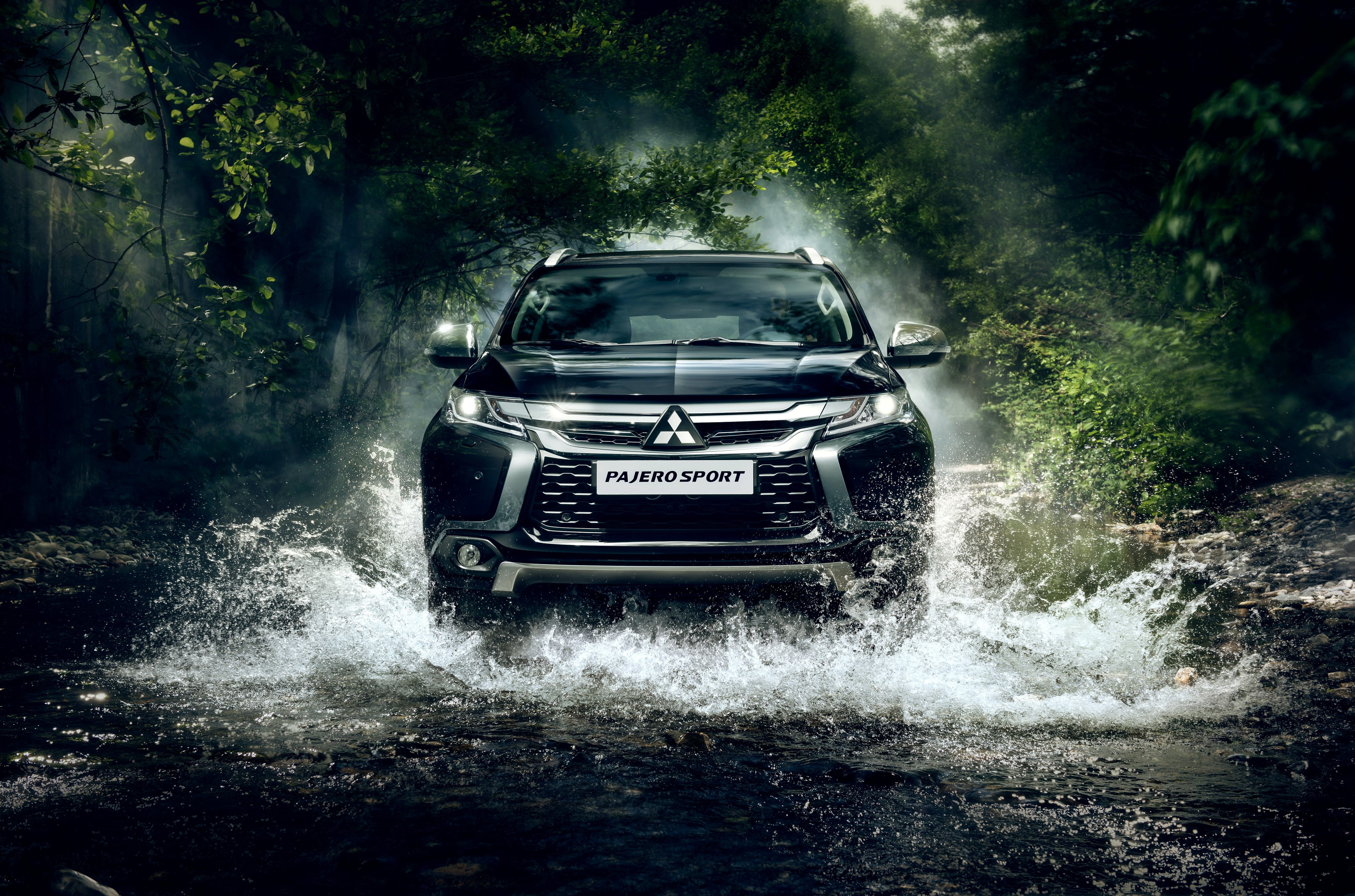 Front view, River, nature, outdoors, communication, land vehicle, speed, forest, water, Pajero, plant, day, blurred motion, dust, no people, motor vehicle, HD Wallpaper
