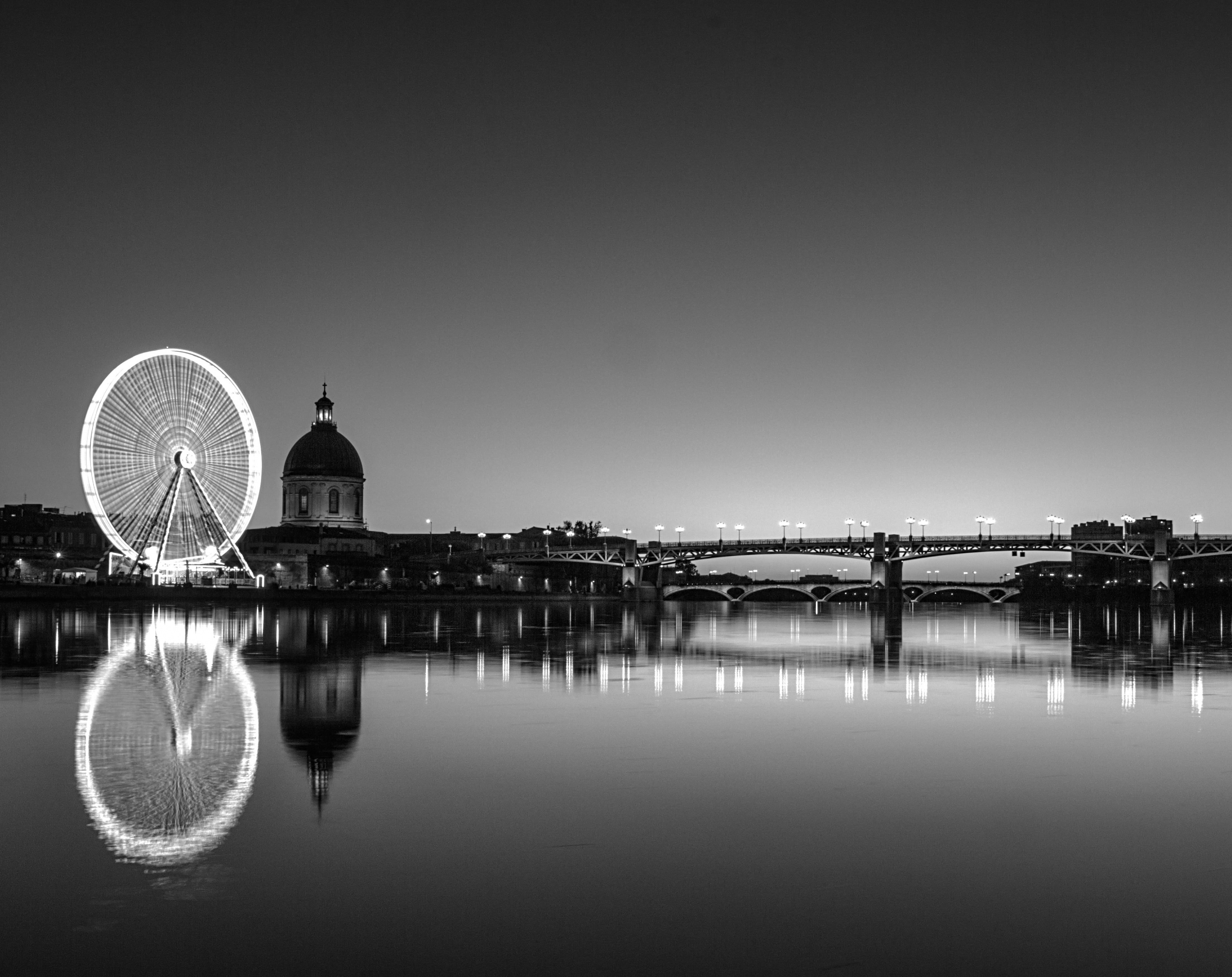 amusement park ride, architecture, Night, Black, stunning, water, building, building exterior, amusement park, sky, outdoors, nature, arts culture and entertainment, HD Wallpaper