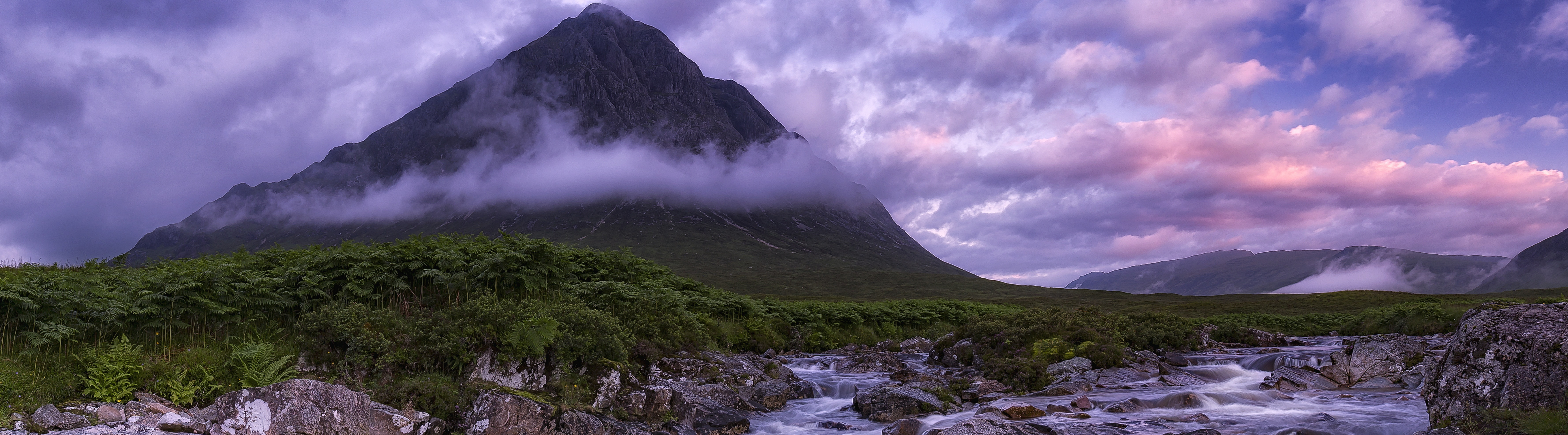land, tranquil scene, mountain peak, tree, purple, environment, glencoe, fog, Outdoor, View, water, scenics - nature, Nature, Photography, green, Wilderness, HD Wallpaper