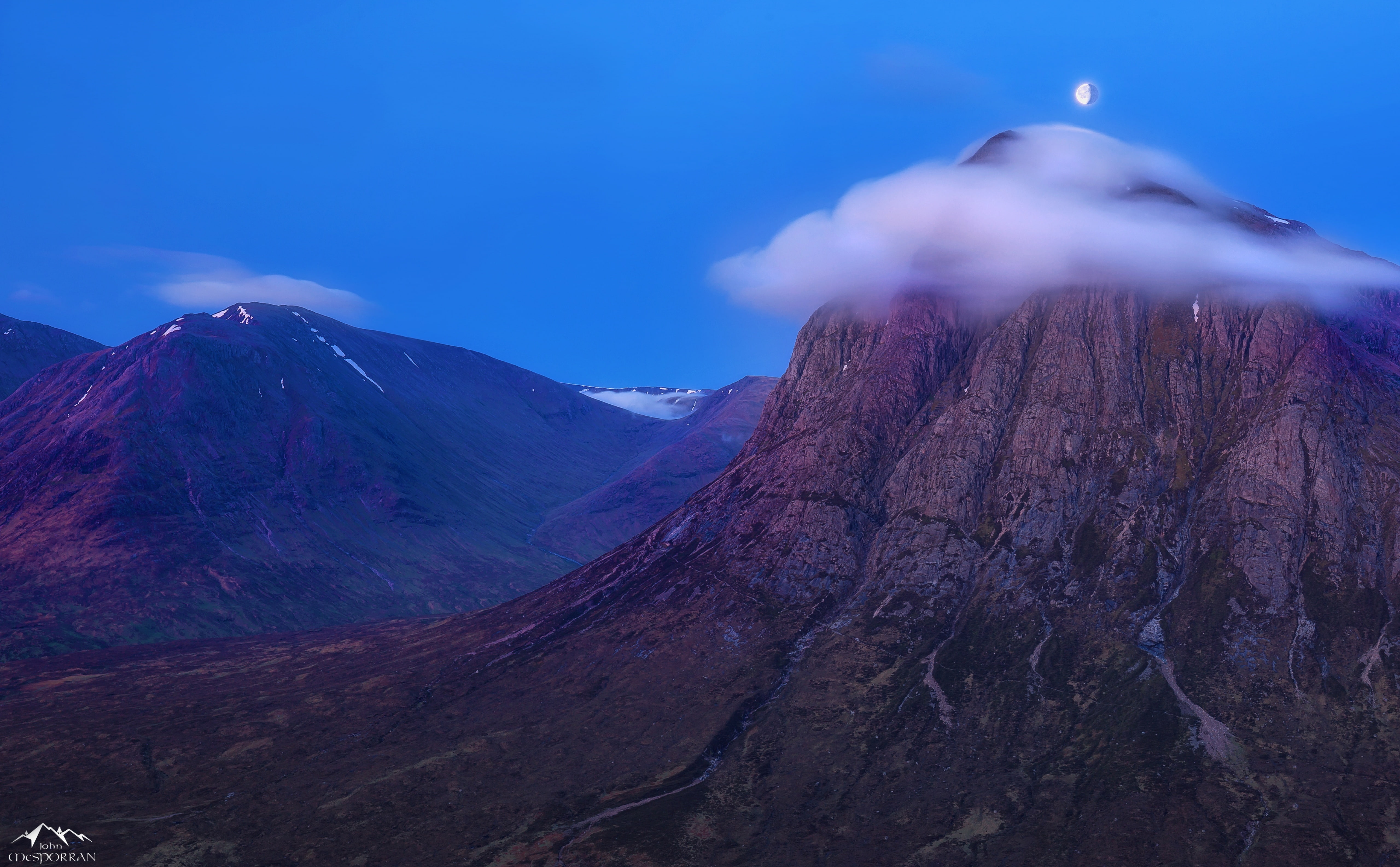tranquility, sky, mountain range, BeinnaChrulaiste, Moon, canon6d, scenics - nature, chrulaiste, tranquil scene, Mountains, Landscape, morningmist, Nature, HD Wallpaper