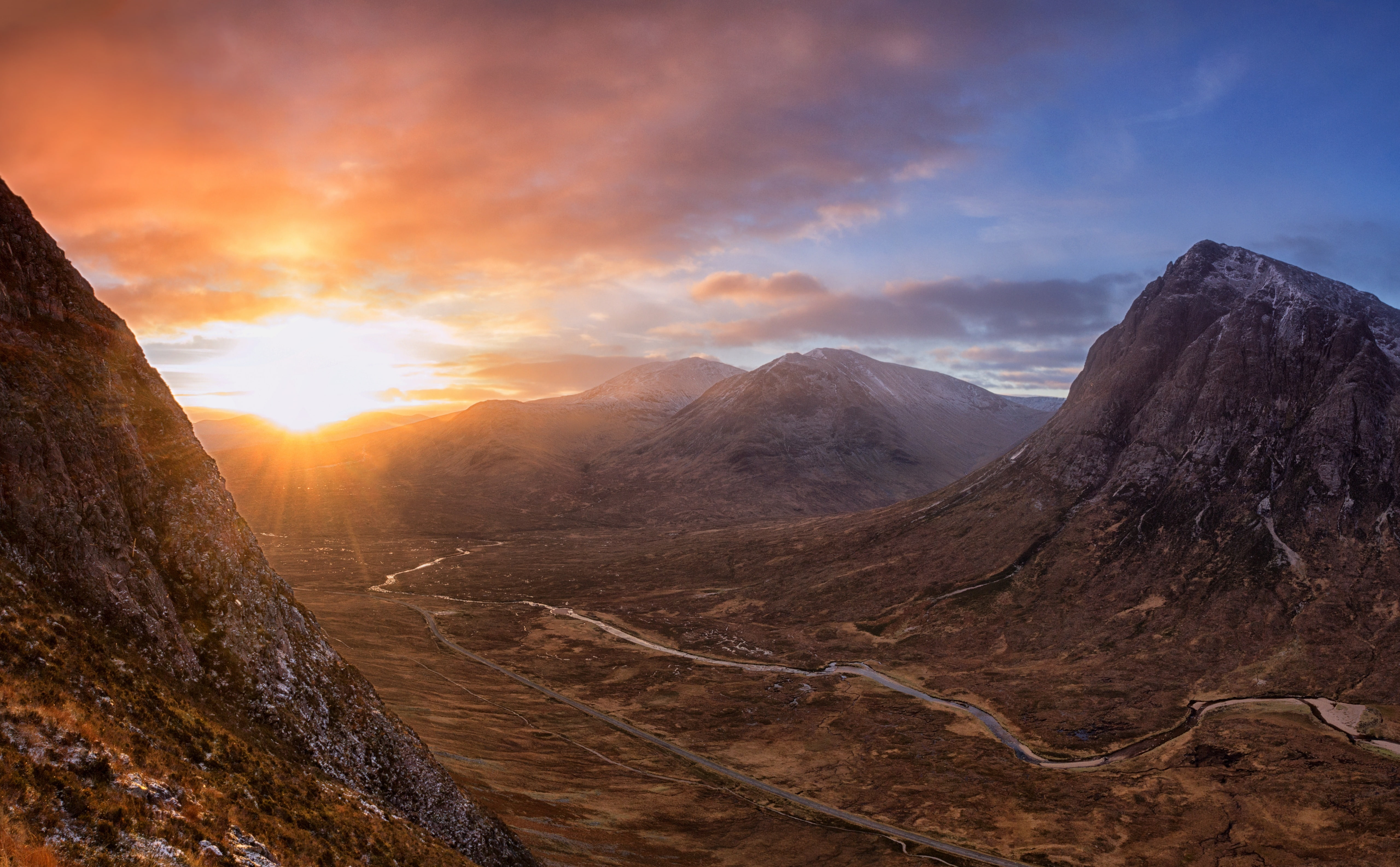 5K, rannochmoor, sun, Scotland, Land, idyllic, buachailleetivemor, scenics - nature, travel destinations, mountain, cloud - sky, Mountains, no people, HD Wallpaper