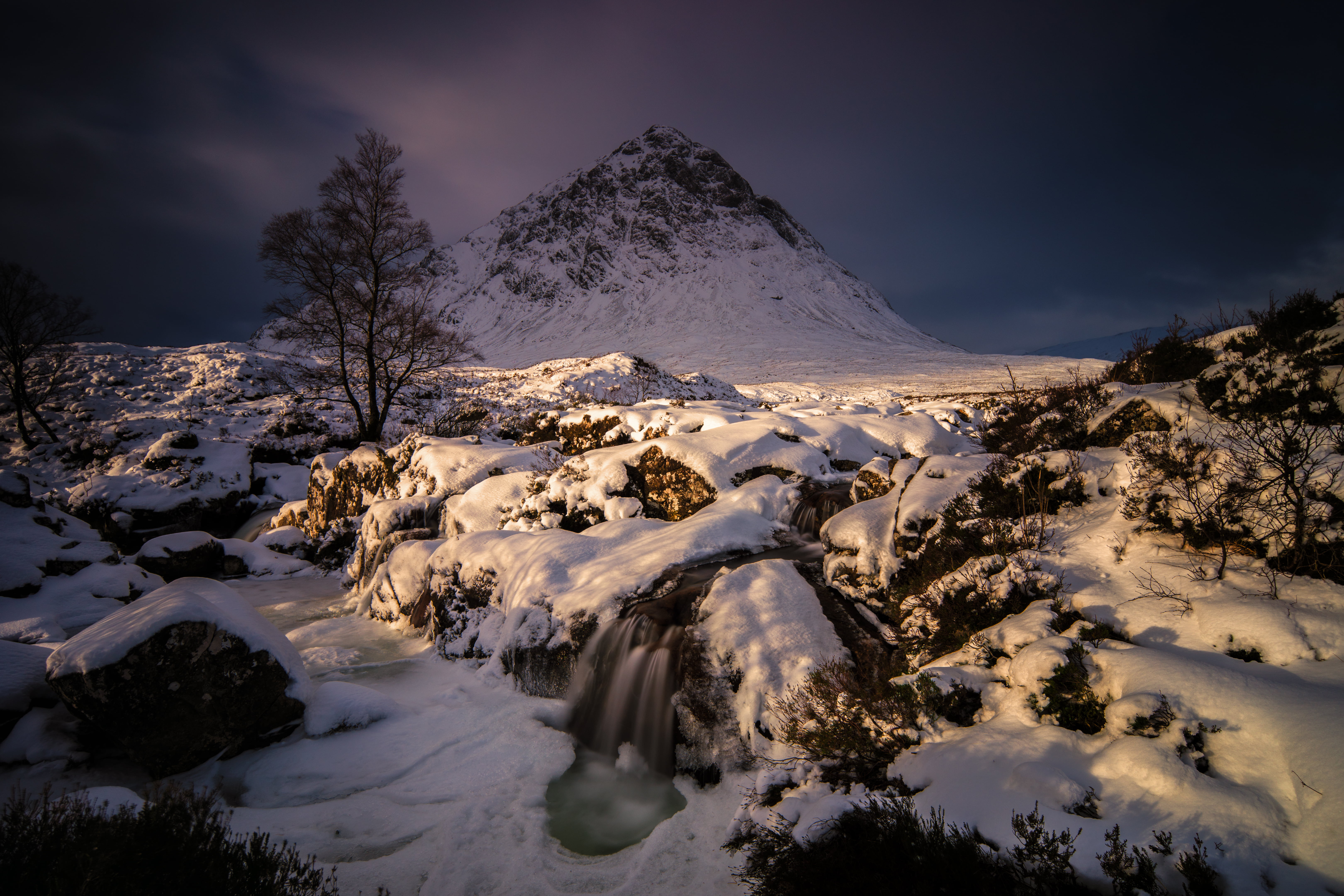 5K, highlands, covered, samsung  NX1, scenics, r, etive, waterfall, m, Buachaille  Etive  Mòr, nature, scotland, landscape, buachaille, Buachaille Etive Mòr, HD Wallpaper