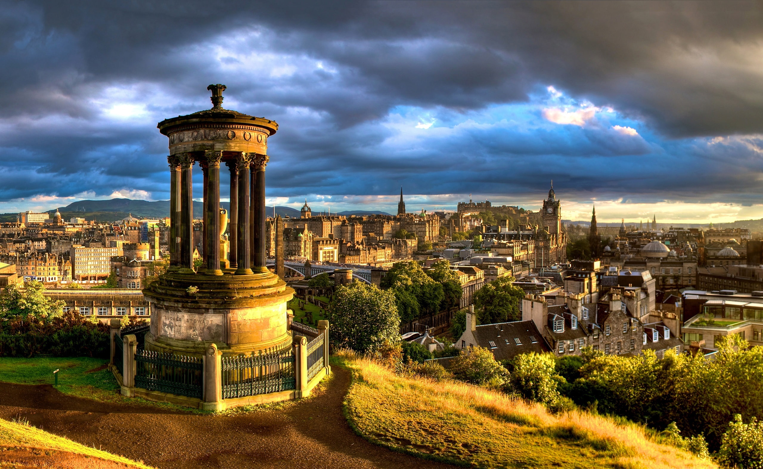 monument, built structure, no people, building exterior, cloud - sky, nature, architectural column, tourism, city, painting, Hill, Calton, Edinburgh, building, HD Wallpaper