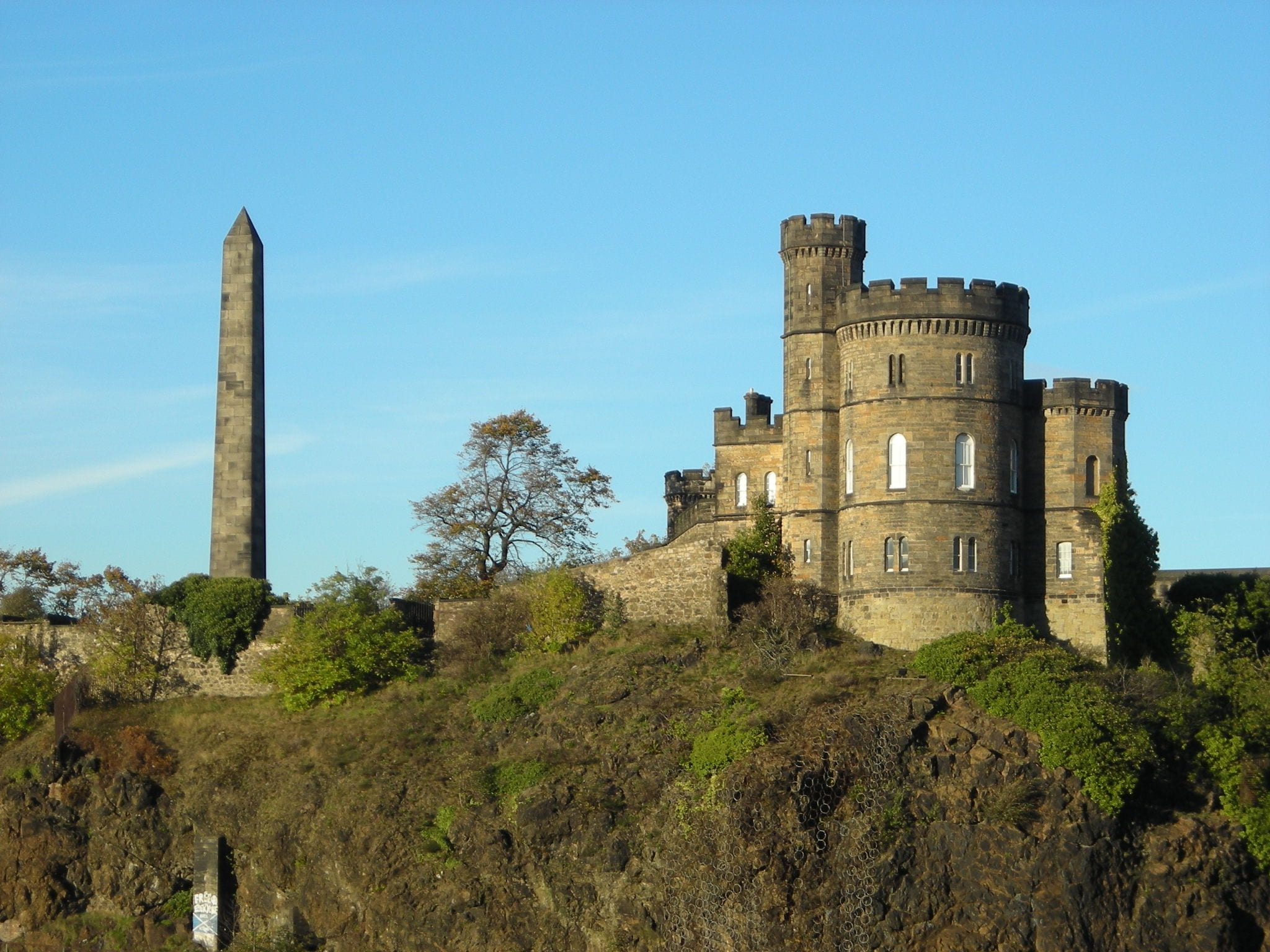 outdoors, the past, plant, building exterior, ancient civilization, scotland, low angle view, old, calton hill, no people, nature, clear sky, architecture, HD Wallpaper