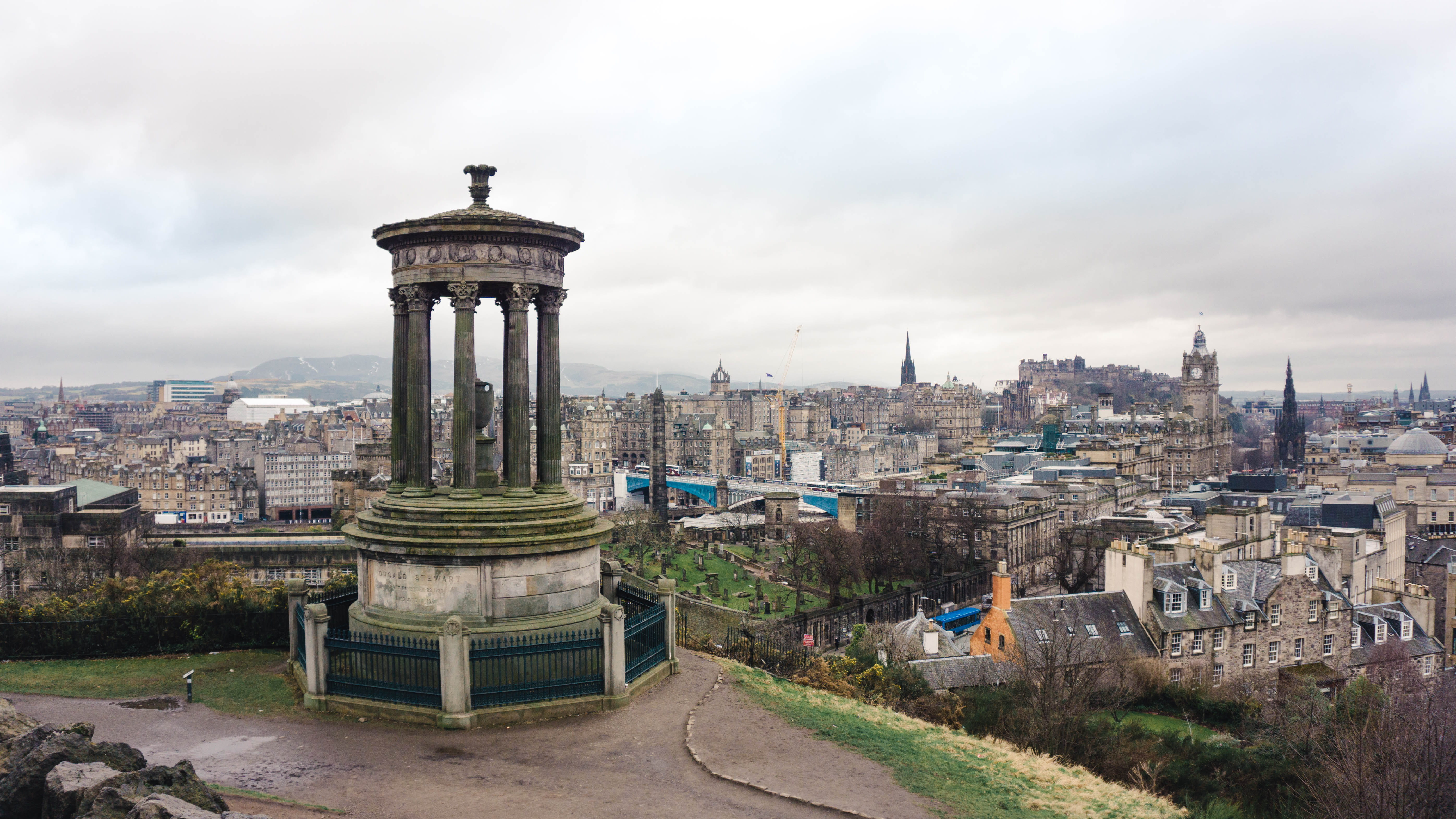 high angle view, travel, residential district, city, cloud - sky, building, scotland, sky, day, outdoors, architectural column, travel destinations, 5K, HD Wallpaper