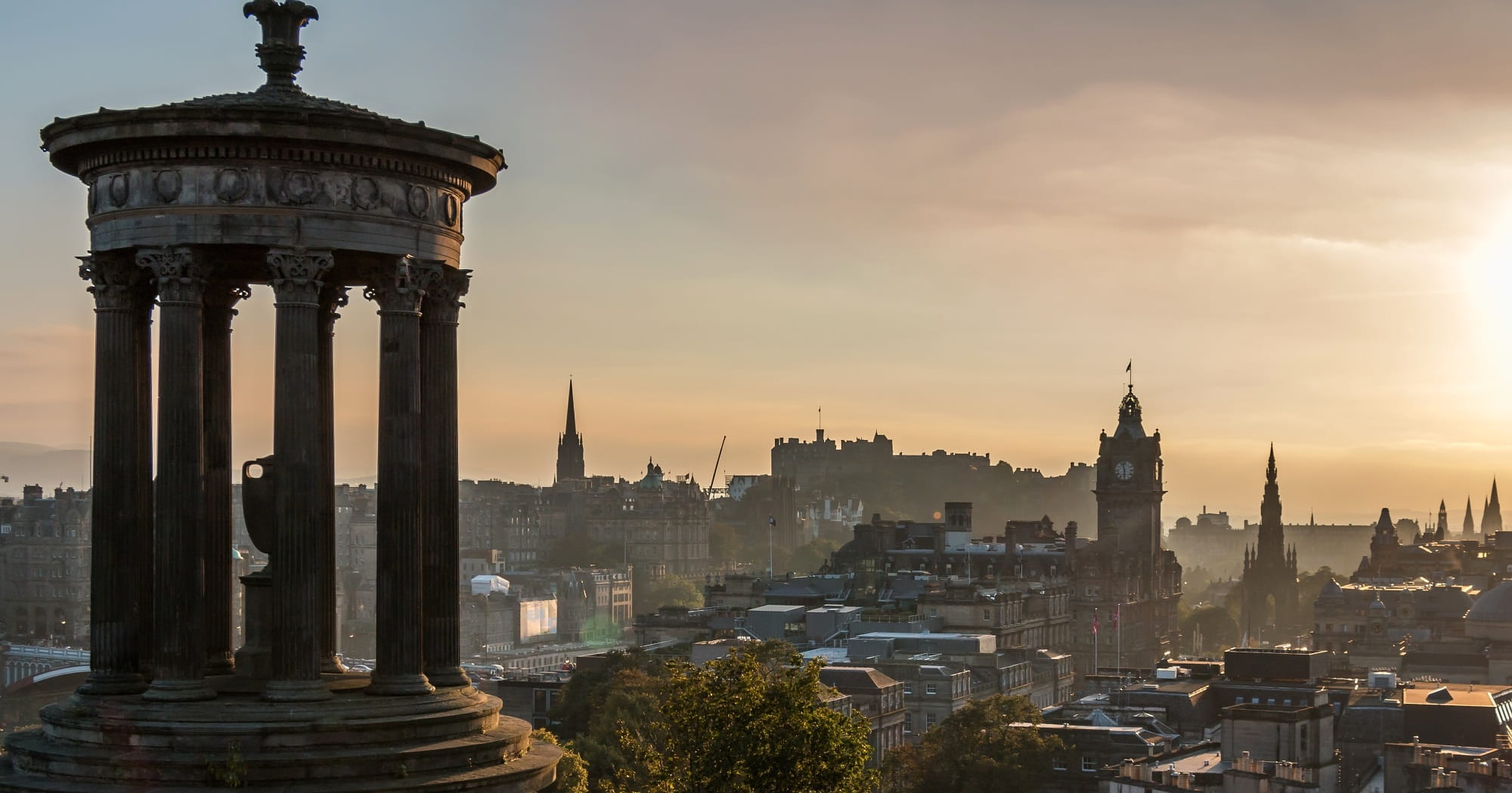 high, building exterior, high ground, government, view of edinburgh, city, calton hill, cloud - sky, outdoors, sunset, nature, built structure, city view, HD Wallpaper