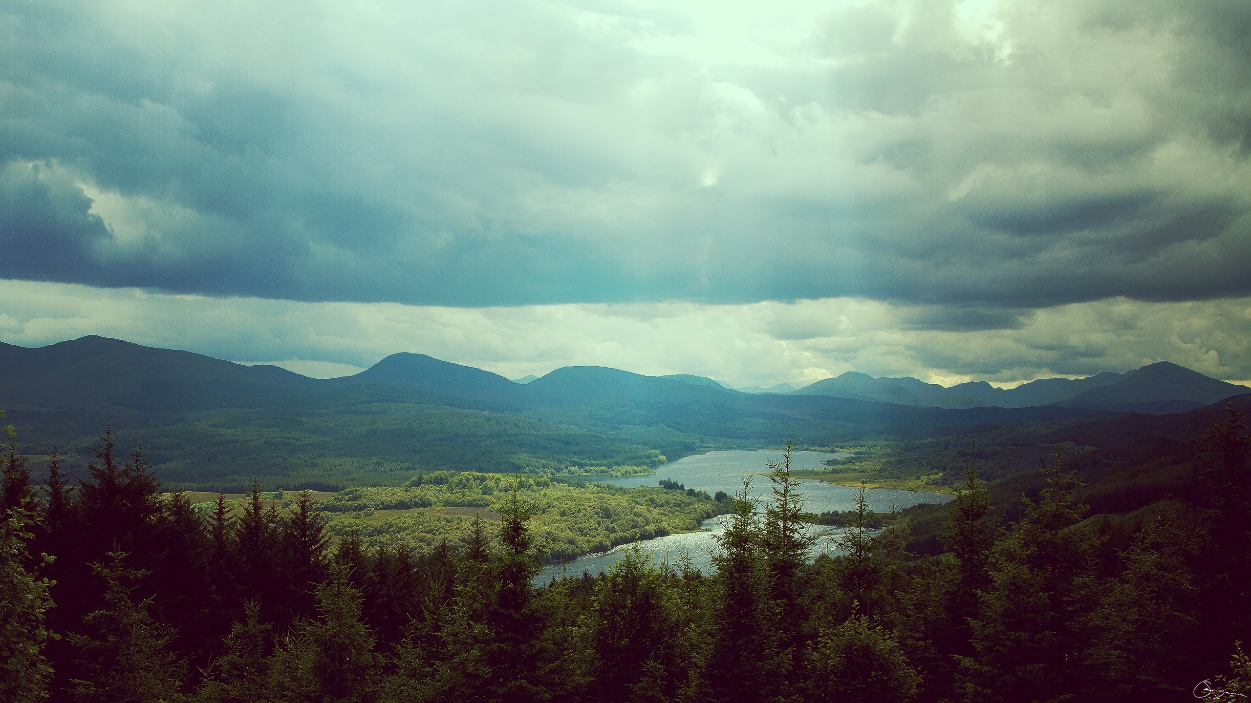 2K, forest, panorama, Scottish Highlands, nature, landscape, mountains, sky, HD Wallpaper