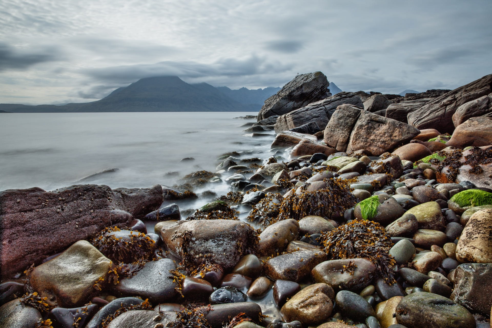 scenics - nature, cloud - sky, day, beauty in nature, seashore, rock, elgol, coast, water, stone, clouds, 1080P, rock - object, daytime, clouded sky, seaweed, HD Wallpaper