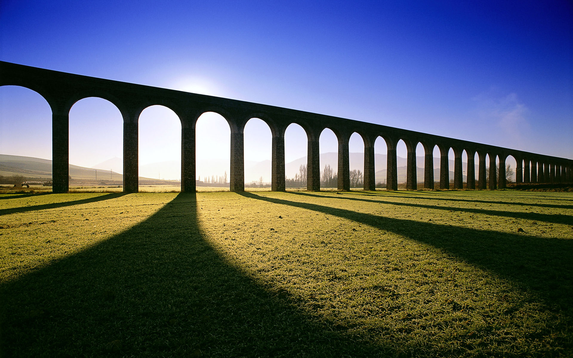built structure, Potter, Harry, architectural column, transportation, no people, grass, architecture, shadow, clear sky, 1080P, arch bridge, sky, outdoors, HD Wallpaper