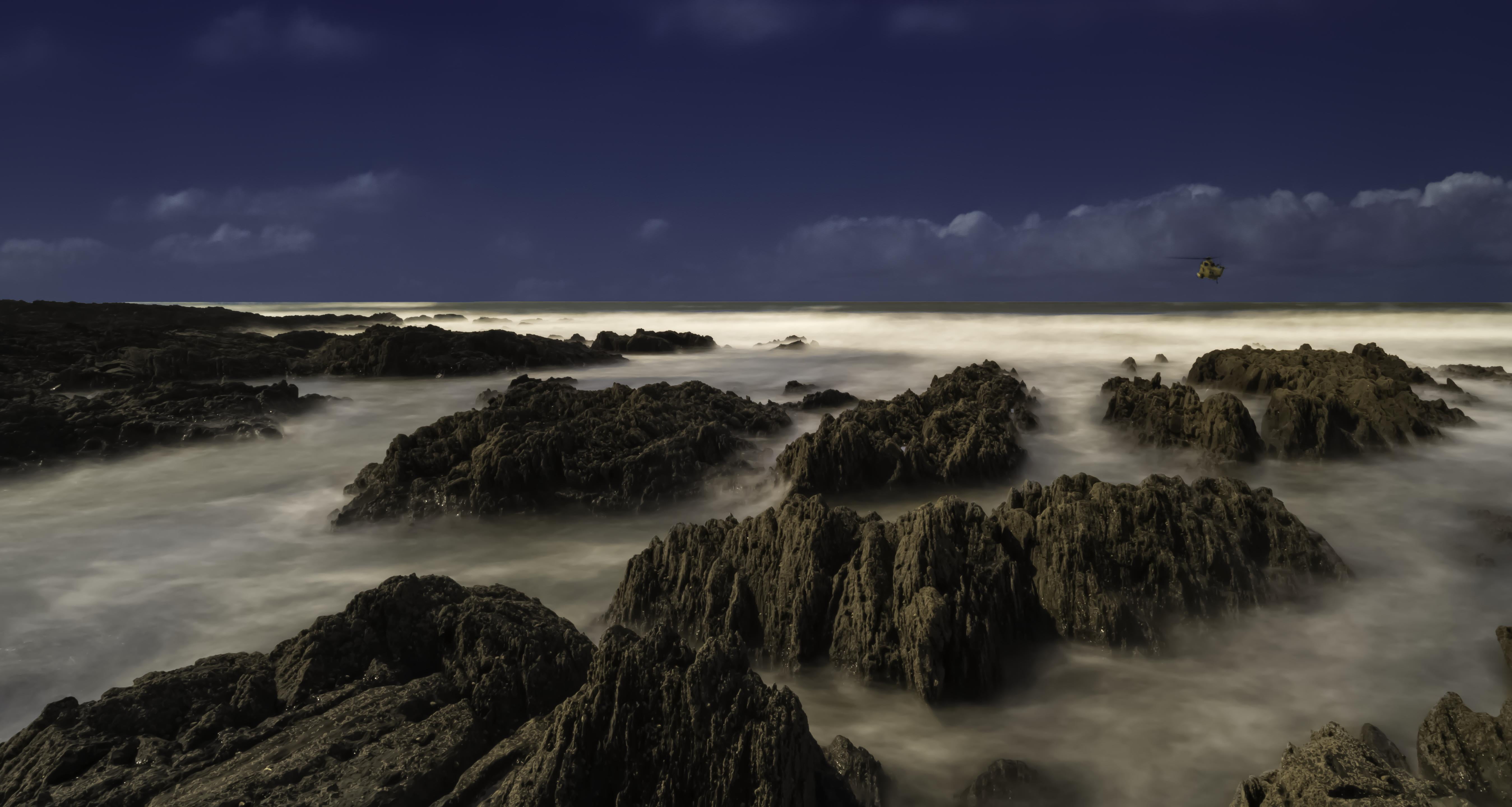 photo, 5K, rock - Object, Mayday, Croyde, Explore, landscape, wave, sea, scenics, mountains, rocks, rocky mountains, coastline, sky, nature, exposure, HD Wallpaper