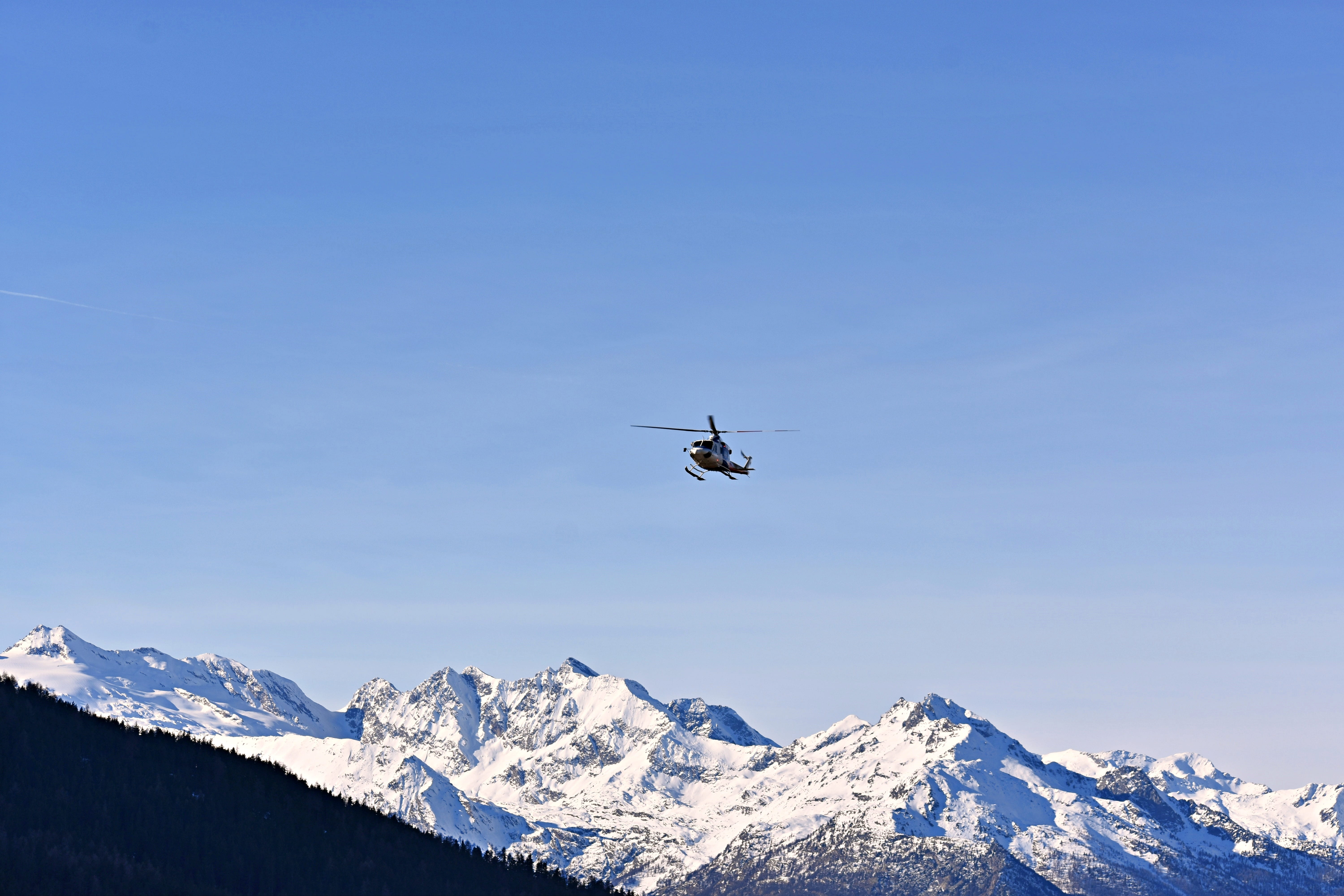 adventure, transportation system, daylight, blue, low angle view, scenics - nature, winter landscape, nature, mountain range, aerospace industry, emergency, HD Wallpaper