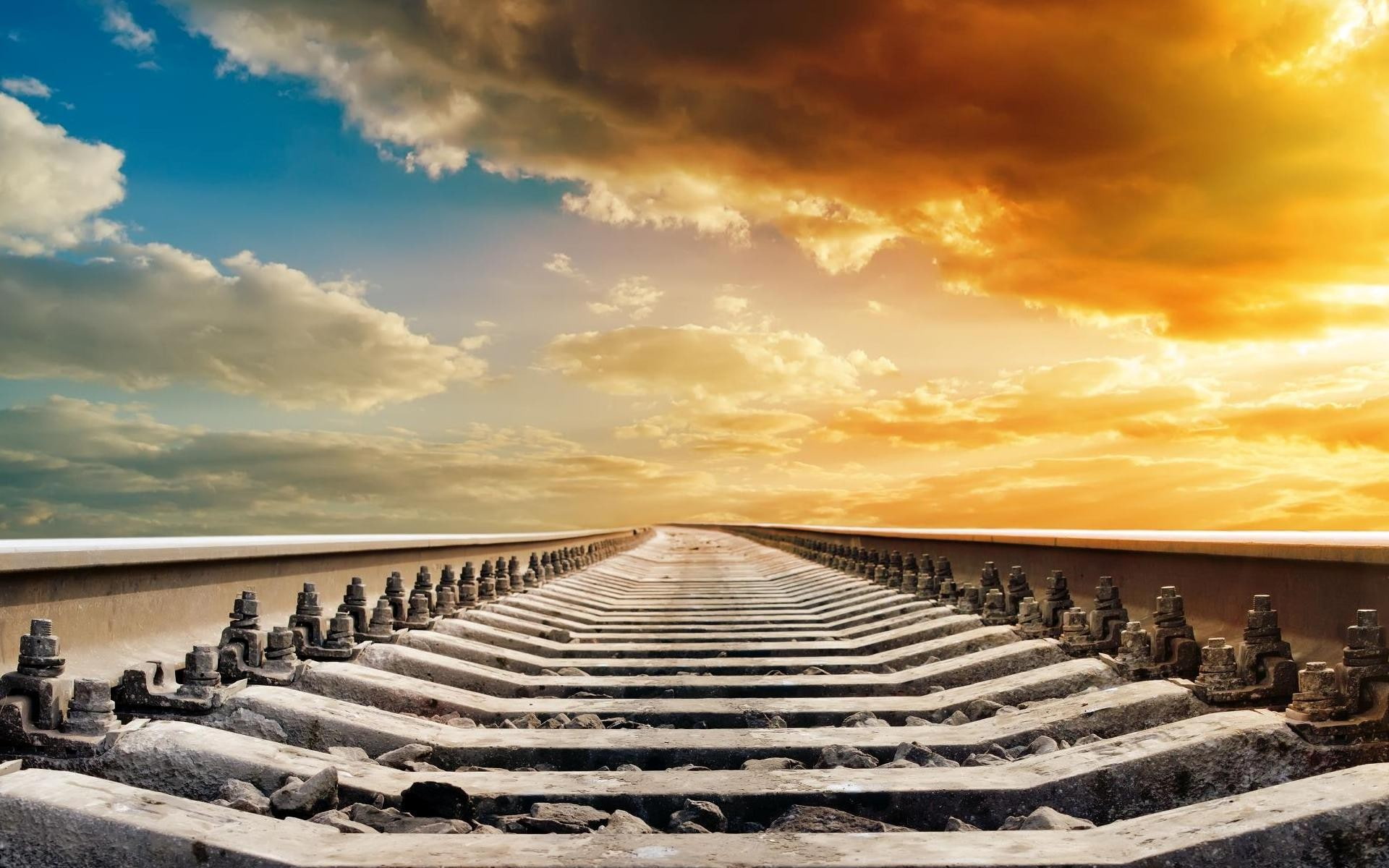 scenics - nature, staircase, long, solid, cloud - sky, stepping stone, sky, 1080P, nature, sunlight, footpath, beauty in nature, sunset, railway, clouds, HD Wallpaper