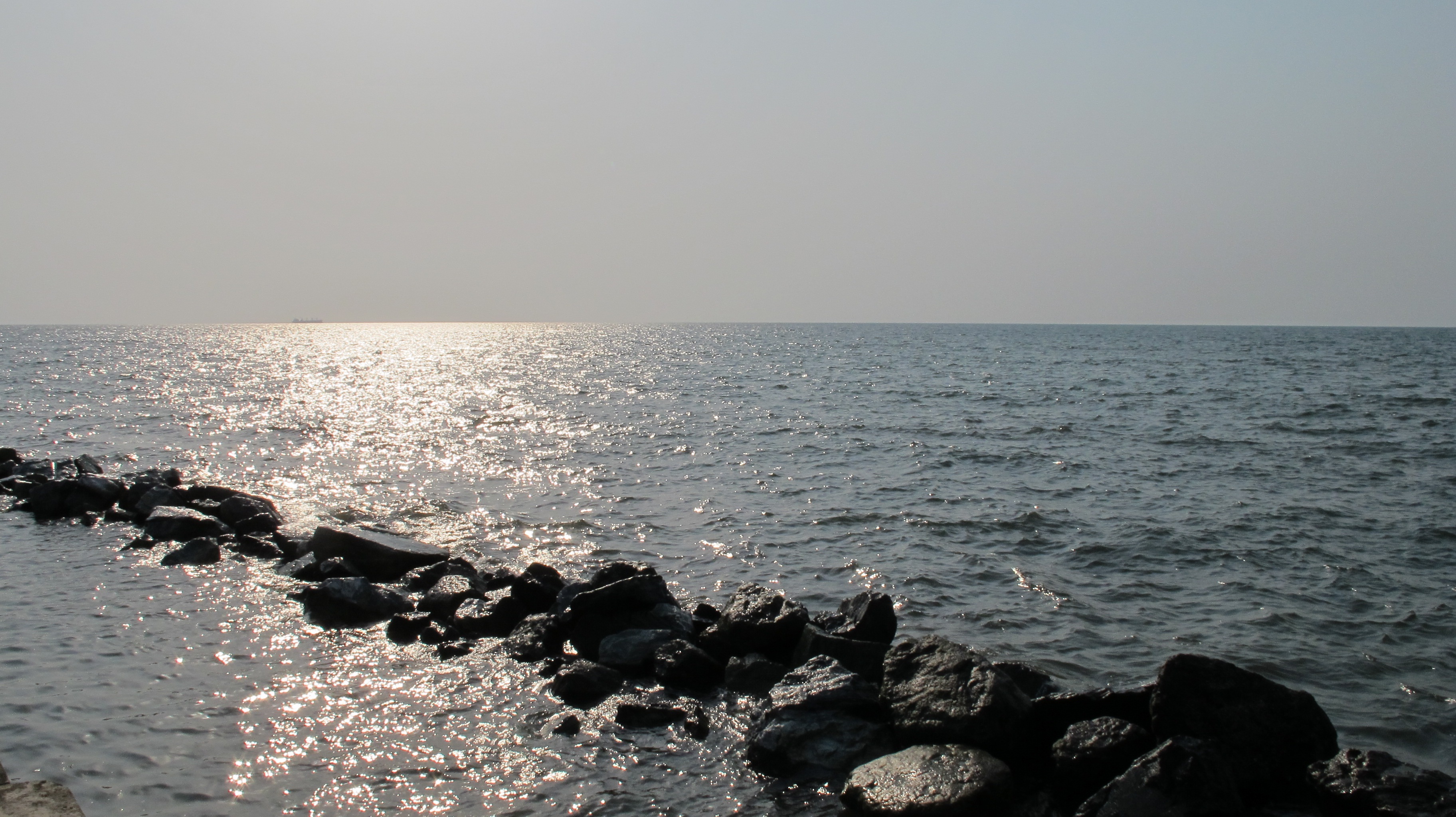 sea, horizon, sky, beach, horizon over water, scenics - nature, clear sky, 2K, bata, autumn, tranquil scene, solid, rock - object, idyllic, tranquility, HD Wallpaper