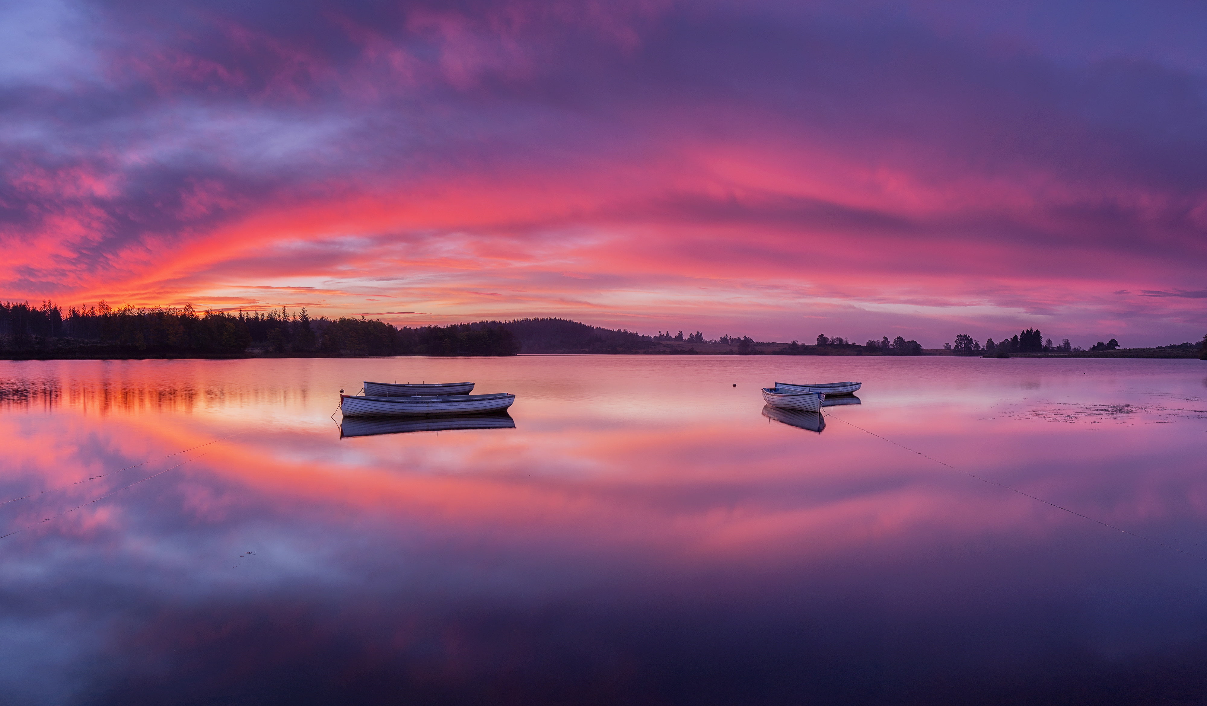 Loch Lomond and The Trossachs National Park, Reflections, Dawn, 4K, Sunrise, Rowing boats, 4K, Lake, HD Wallpaper