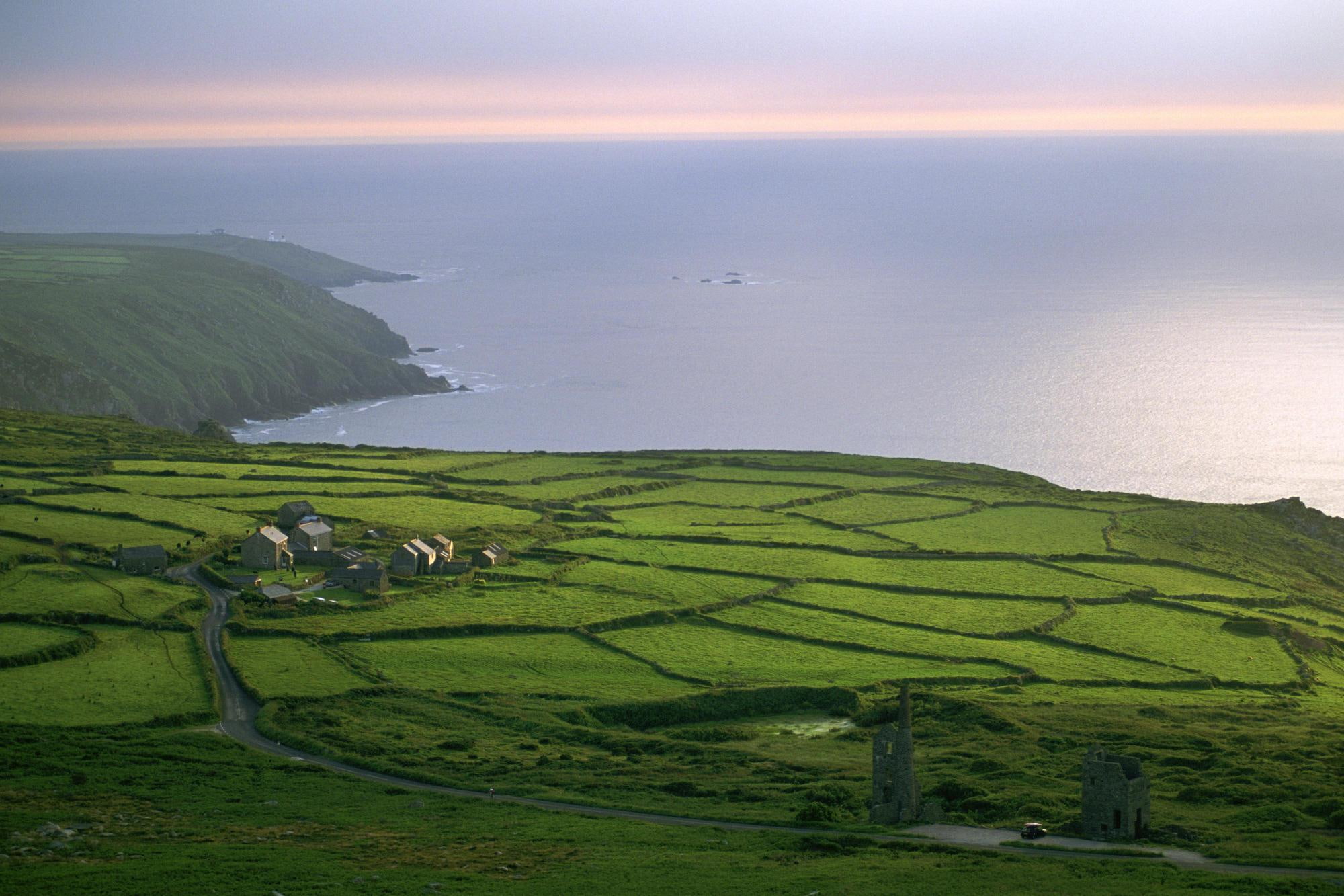 villiage, green, 3d and abstract, coast, near, outstanding, village, ocean, cultivation, nature, 1080P, stunning, HD Wallpaper