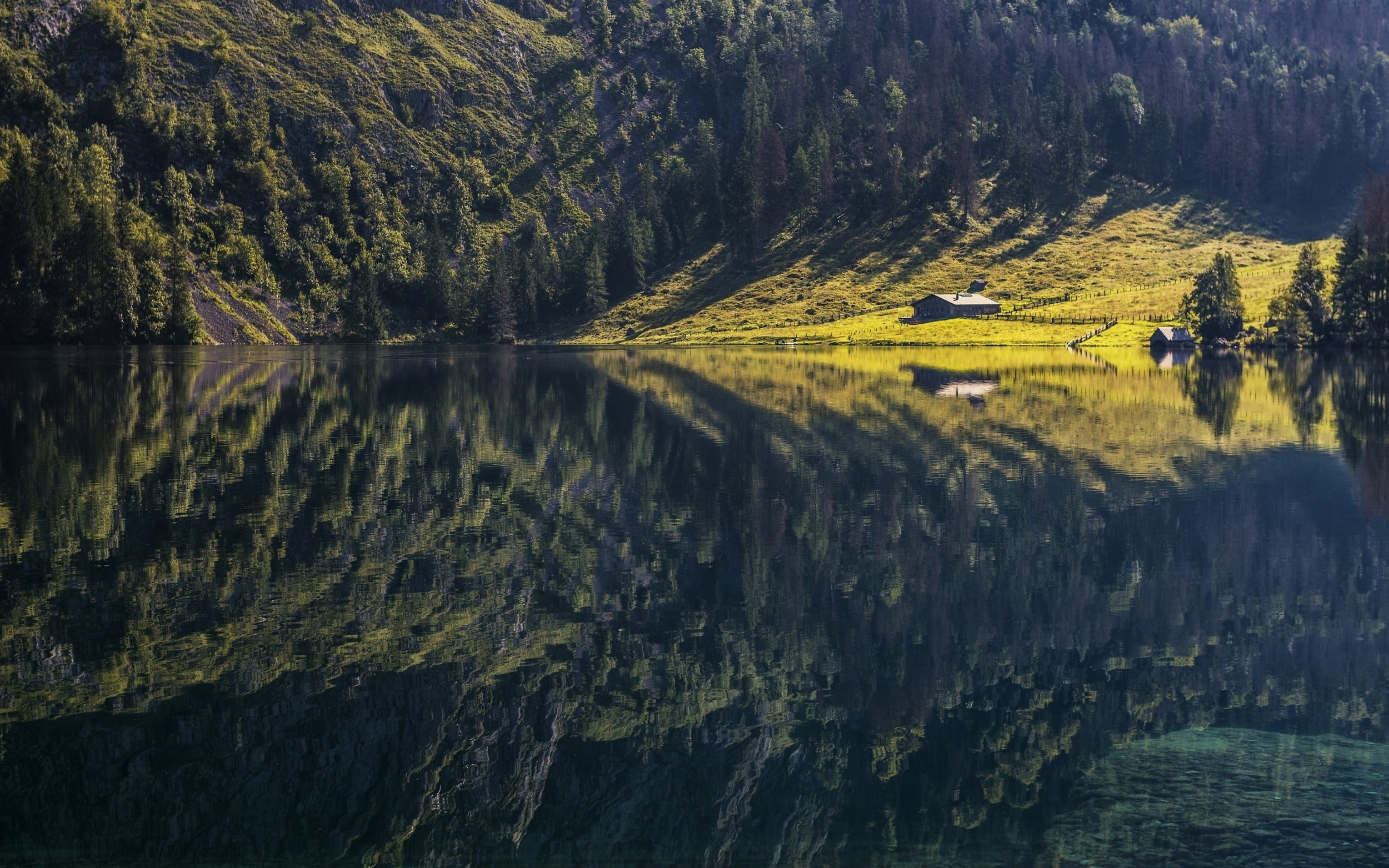 nature, landscape, day, growth, waterfront, Europe, no people, calm, remote, lake, grass, reflection, mountains, beauty in nature, Alps, idyllic, 1080P, HD Wallpaper