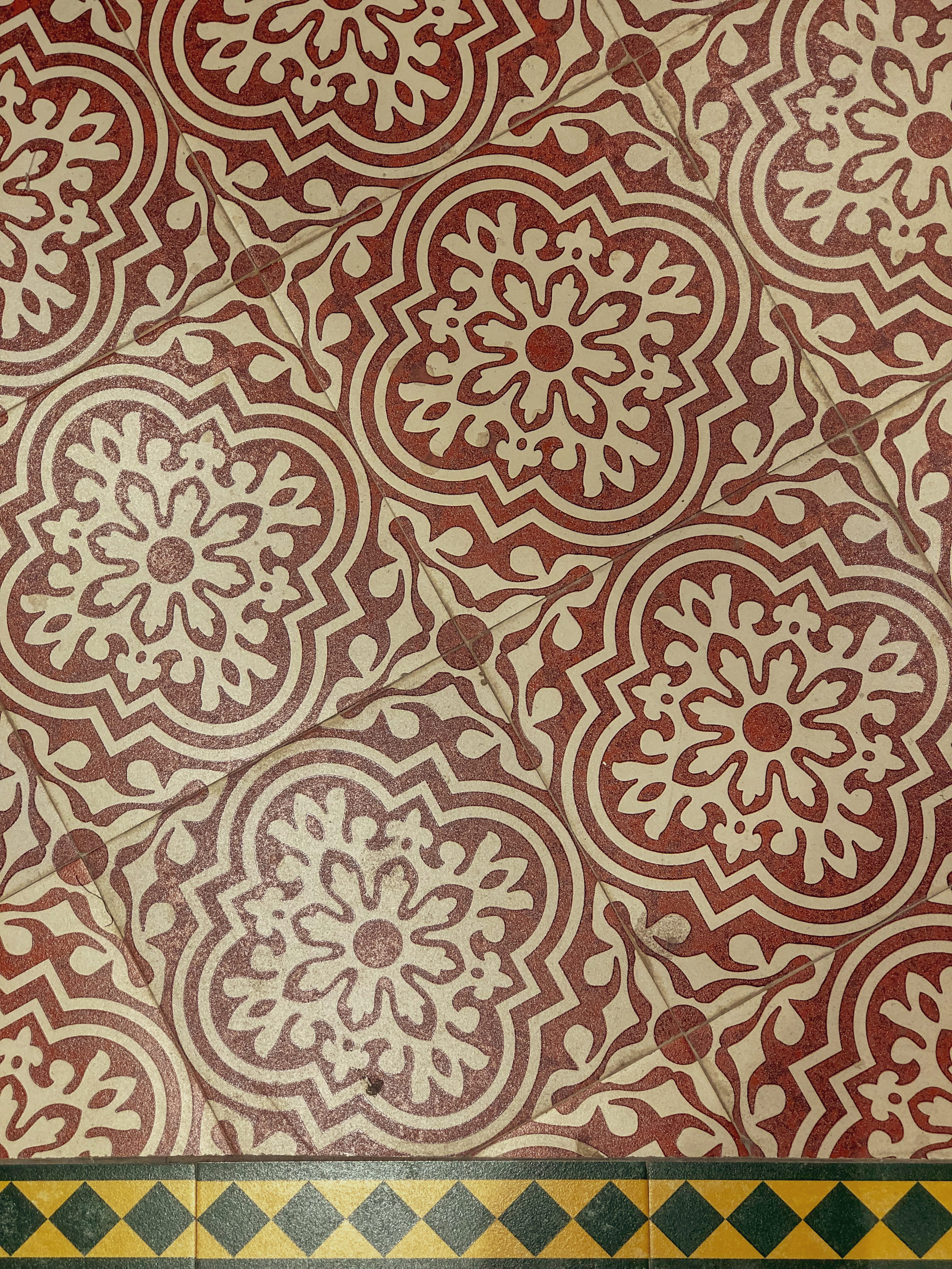 indoors, design, close-up, floral pattern, yellow, high angle view, repetition, full frame, art and craft, ornate, built structure, multi colored, Phone HD Wallpaper